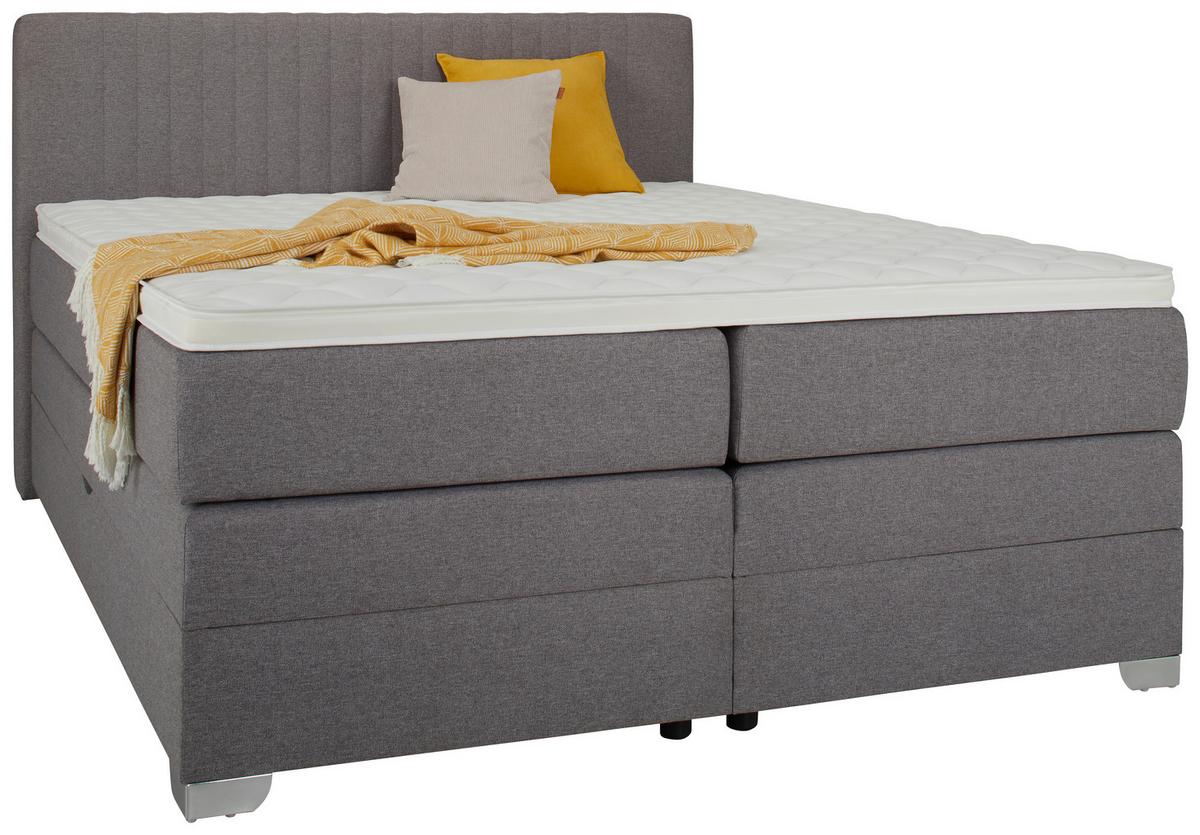 Boxspringbett Plura Grau ca. 180x200cm - Chromfarben/Grau, KONVENTIONELL, Holz/Holzwerkstoff (180/200cm) - Mömax