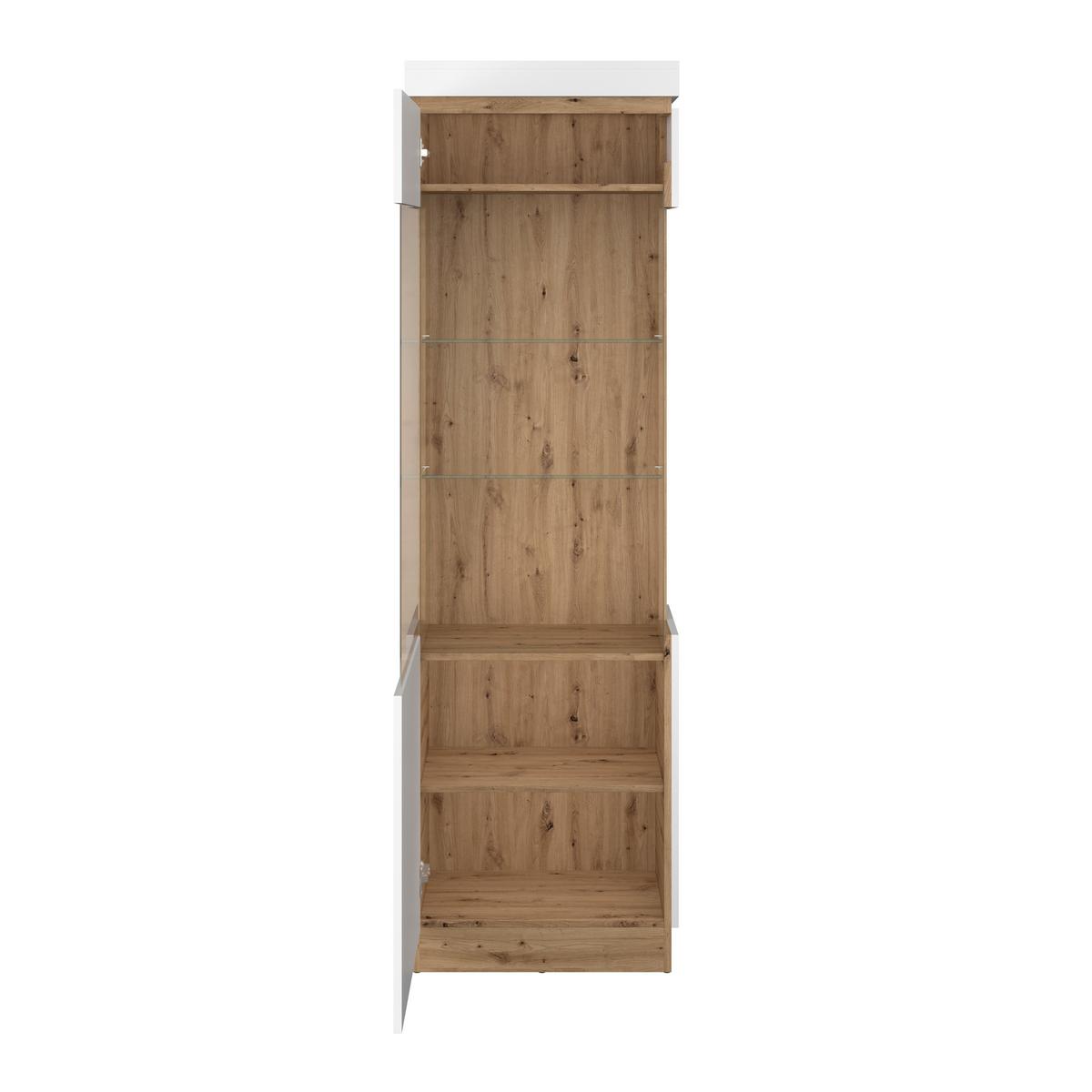 Vitrină CALABRIA - alb/culoare lemn stejar, Trend, sticlă/material pe bază de lemn (60,1/200,5/40cm) - Modern Living