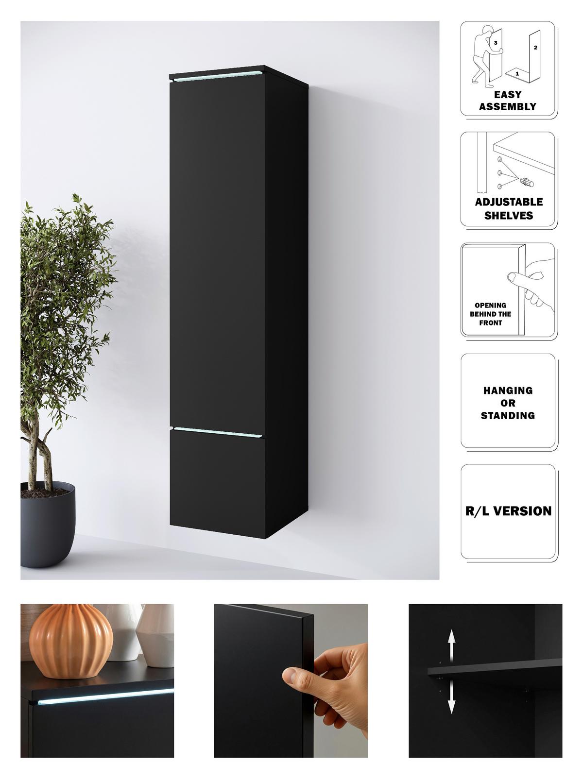 Visoka Omara Vera 001, Mat Črna - črna/siva, Design, umetna masa/leseni material (30/130/33cm) - Livetastic