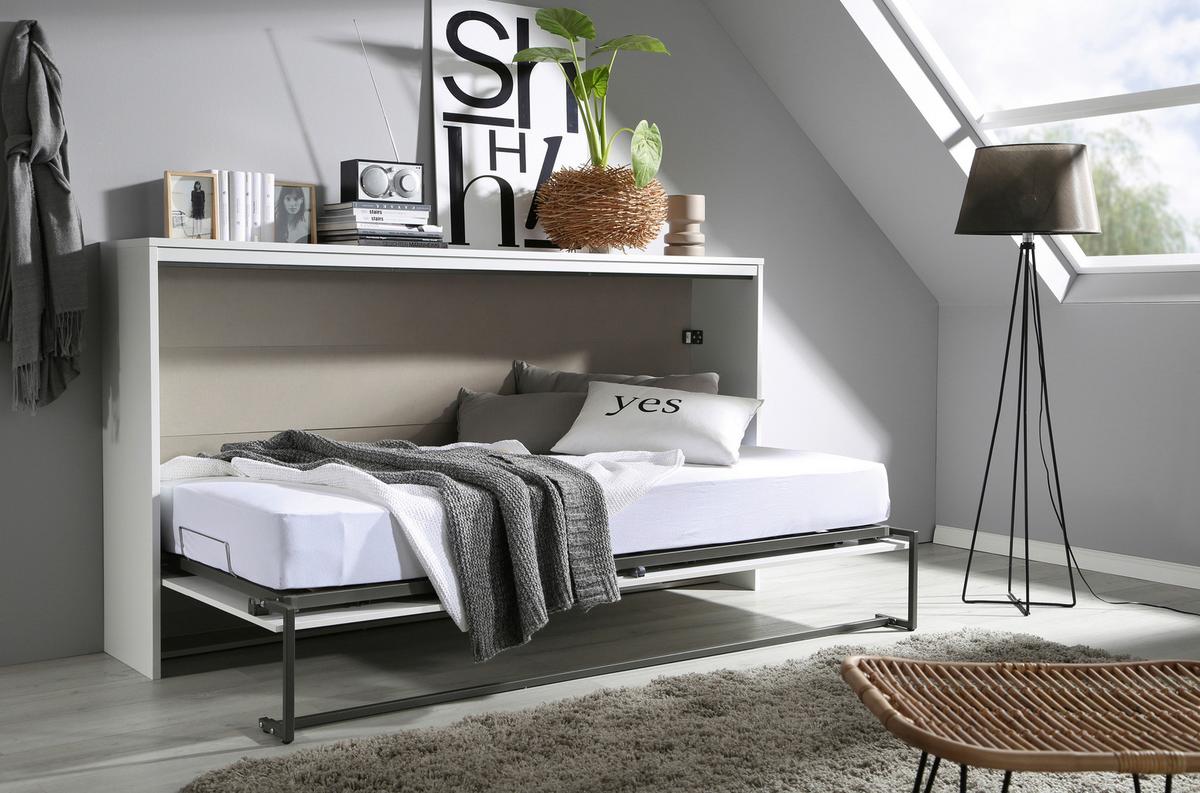 Zložljiva Postelja Tamino, Bela, 90x200 - temno siva/bela, Design, kovina/leseni material (90/200cm) - Xora