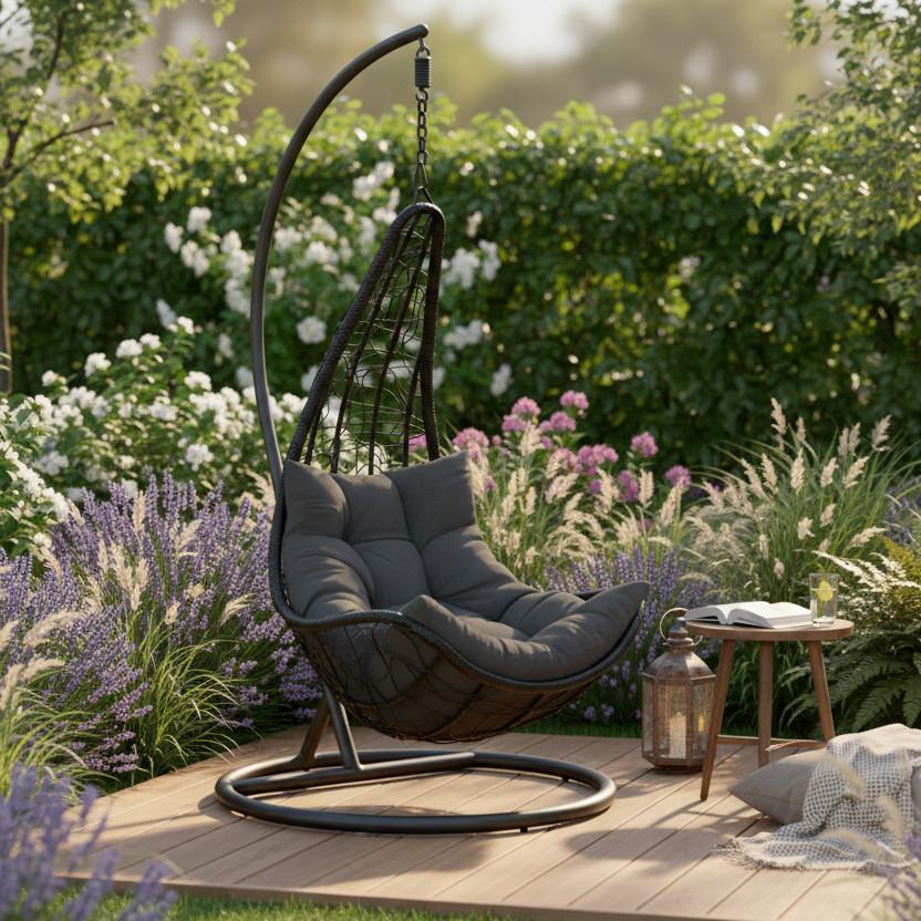 Hängesessel Rosi Dunkelgrau Metall/Kunststoff/Outdoorstoff - Dunkelgrau, MODERN, Kunststoff/Textil (95/196/96cm) - Bessagi Garden