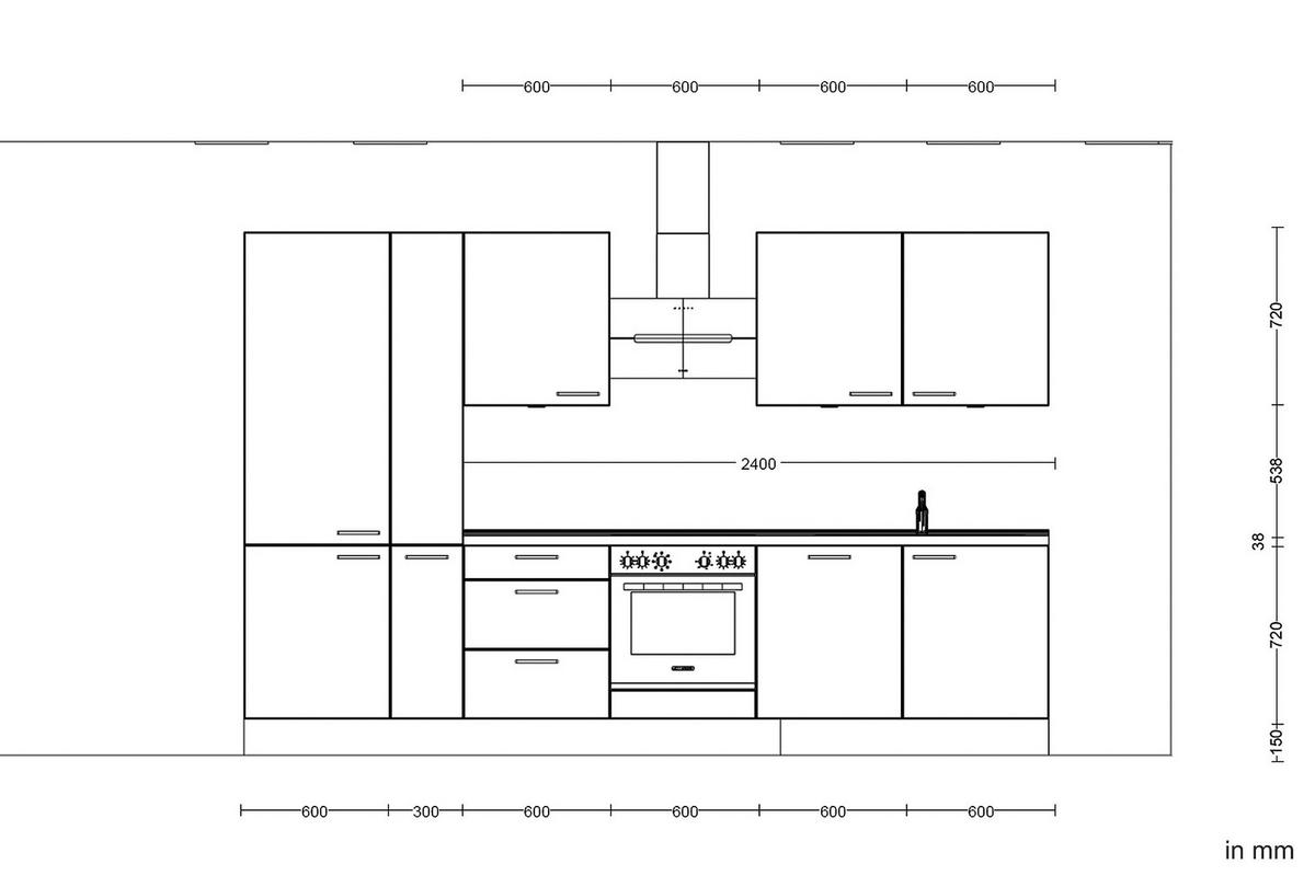 Küchenleerblock Structura o. Geräte Eiche dunkel - Eiche dunkel/Schwarz, MODERN, Holzwerkstoff/Metall (330cm) - Nobilia
