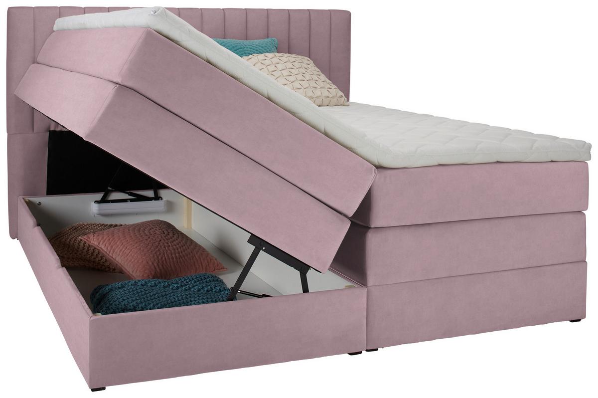Boxspringbett Simon in Flieder ca. 180x200cm - Flieder/Schwarz, KONVENTIONELL, Holz/Kunststoff (180/200cm) - Premium Living