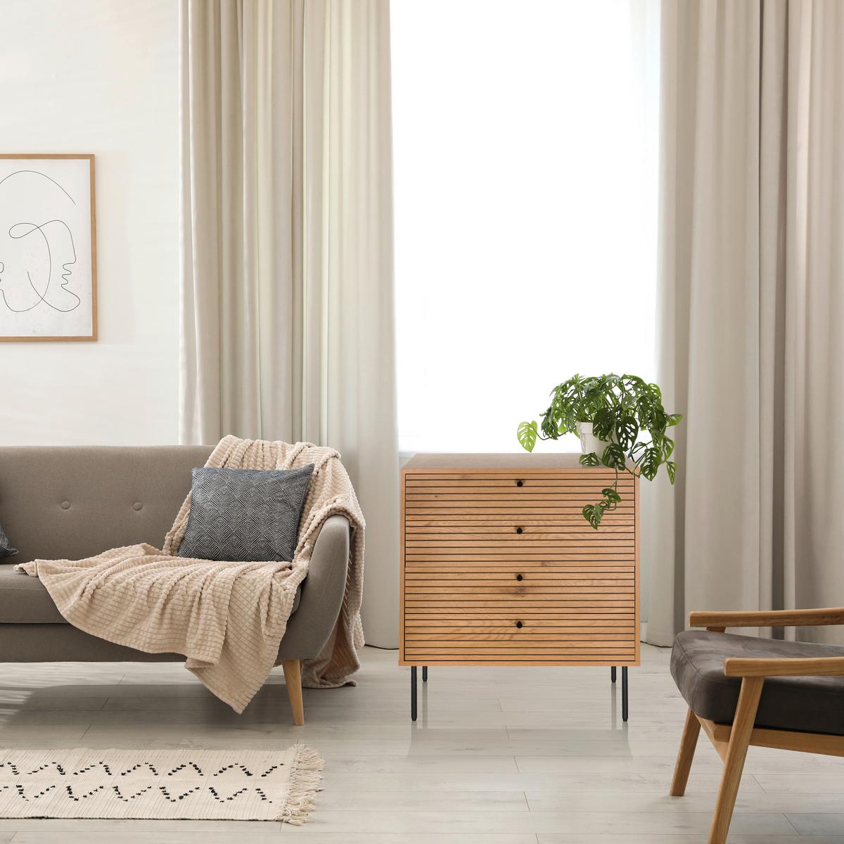 Komoda Linno, Barva Hrasta - črna/barve hrasta, Moderno, kovina/leseni material (80/85/40cm) - MID.YOU