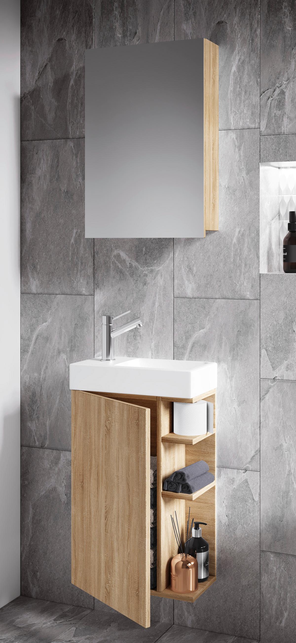 GÄSTEBAD LUMIA - Weiss/Sonoma Eiche, Modern, Glas/Keramik (40cm) - MID.YOU