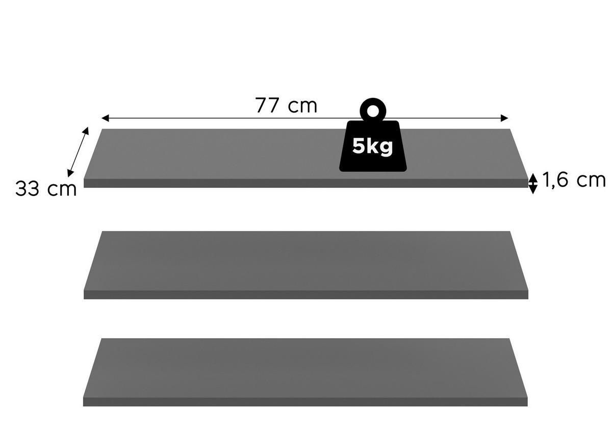 Einlegebodenset Kopenhagen 3-tlg. Anthrazit - Anthrazit, MODERN, Holzwerkstoff (77/2/33cm) - Livetastic