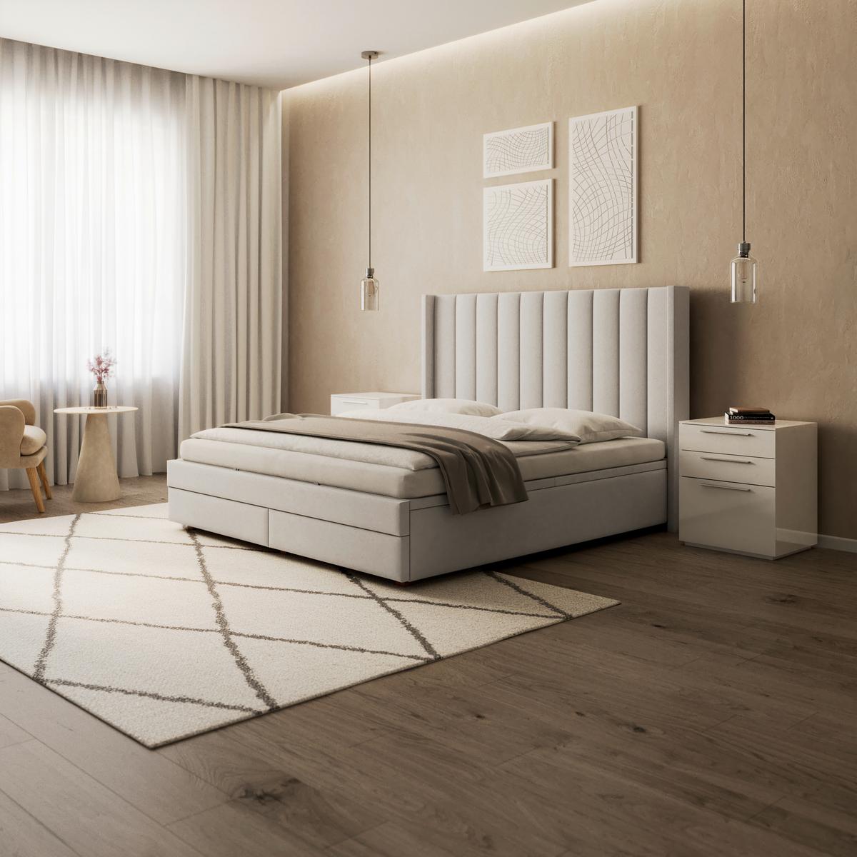 Polsterbett Maya ca. 180x200 cm Hellgrau - Dunkelbraun/Hellgrau, MODERN, Holz/Textil (180/200cm) - Bessagi Home