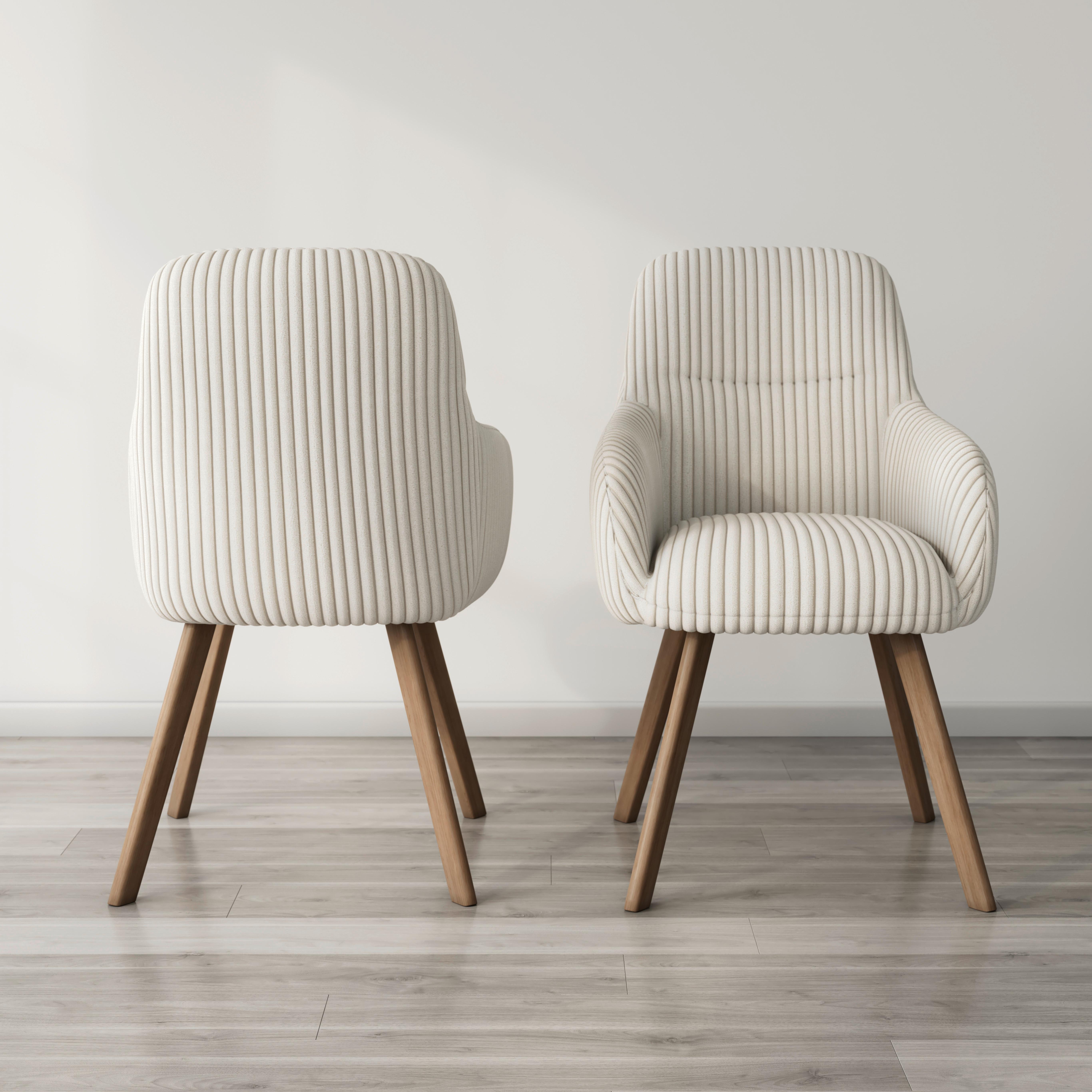 Armlehnstuhl Mattia Beige Feincord, Gepolstert - Eichefarben/Beige, MODERN, Holz/Textil (56/87/61cm) - Bessagi Home