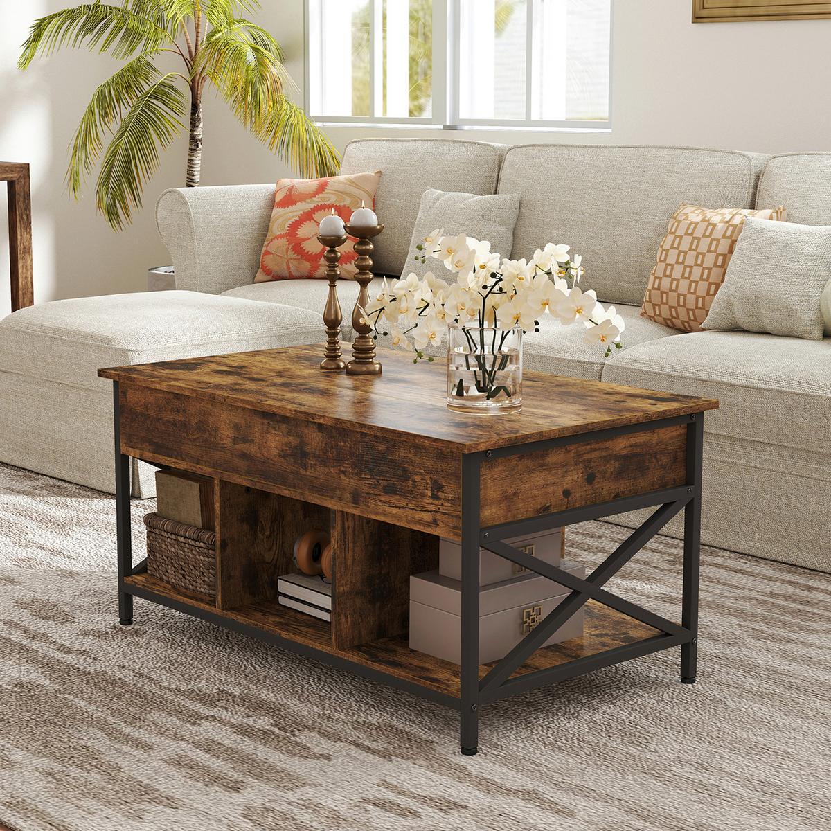 Couchtisch in Schwarz, Dunkelbraun, rechteckig - Dunkelbraun/Schwarz, Trend, Holzwerkstoff/Metall (100/48-62/60cm) - MID.YOU