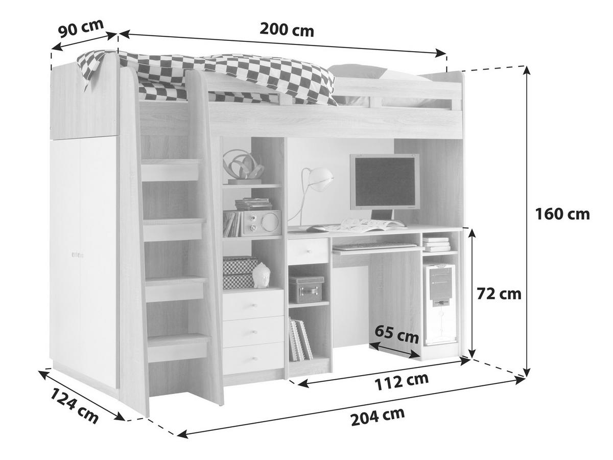 Visoka Postelja Unit, Bela, 90x200, Višina 160 Cm - bela, Moderno, leseni material (90/200cm) - MID.YOU