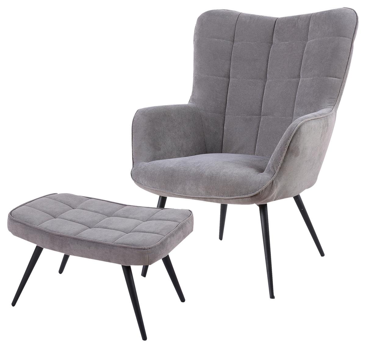 Sesselset Uta Grau Cord - Schwarz/Grau, MODERN, Holzwerkstoff/Textil (72/60/97/39/80/41cm) - MID.YOU