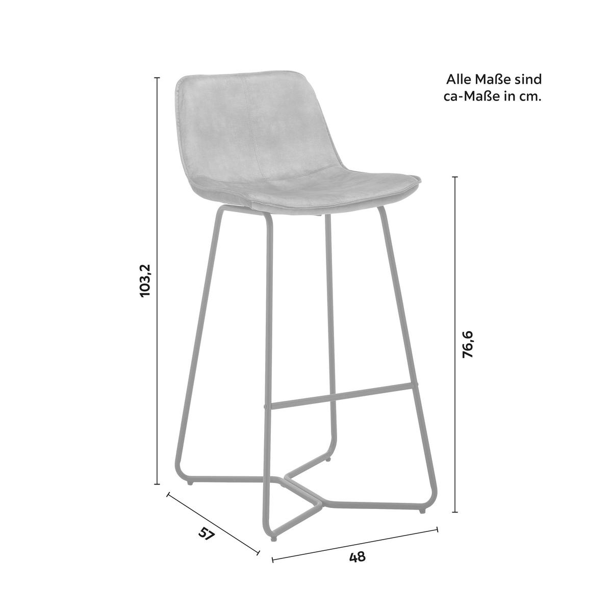 Barhocker Nery Grau Samt Gepolstert - Schwarz/Grau, MODERN, Holz/Textil (48/103,2/57cm) - Bessagi Home