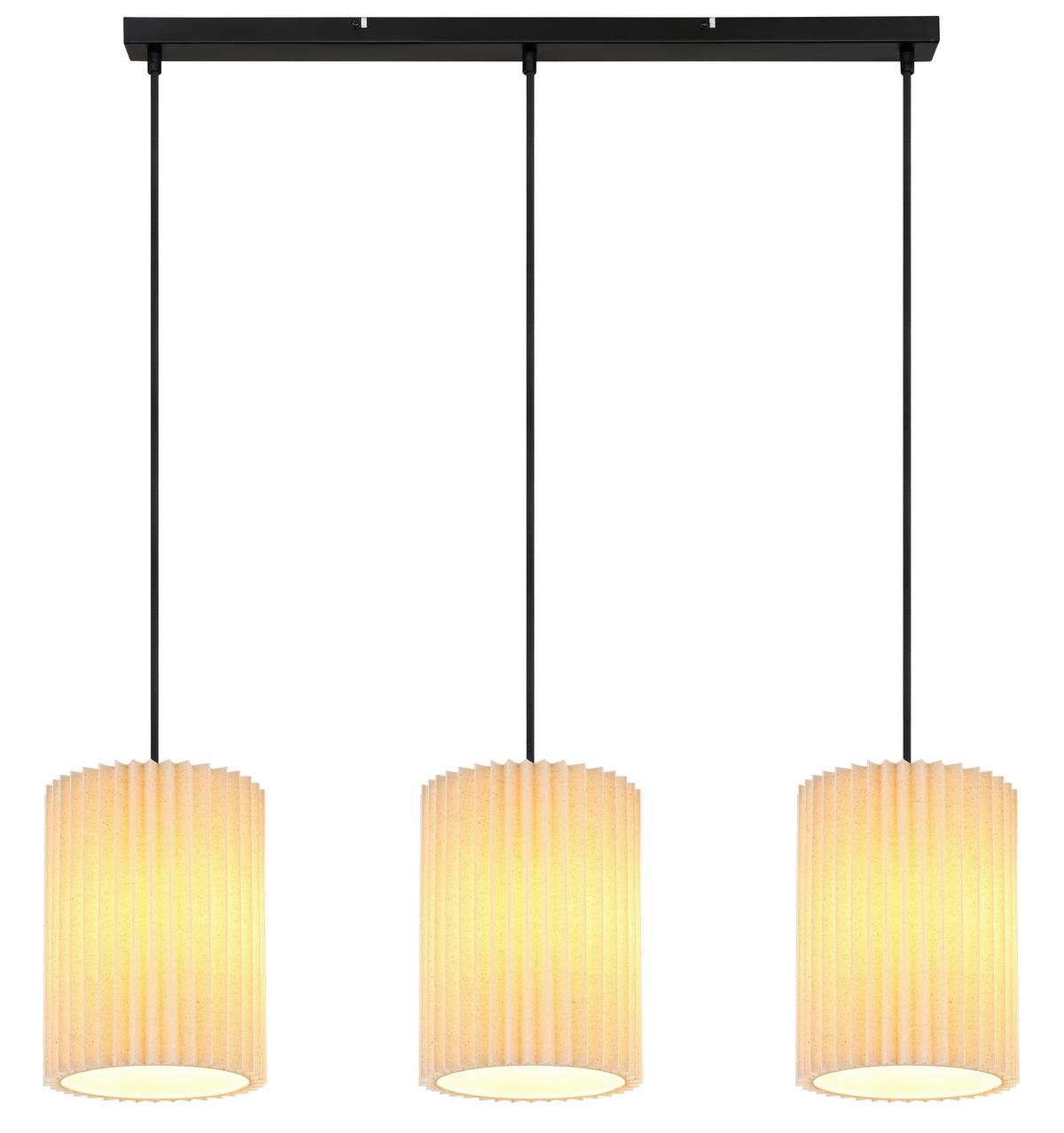 HÄNGELEUCHTE 15757-3H PAGE - Schwarz/Naturfarben, Basics, Textil/Metall (85/20/120cm) - Globo