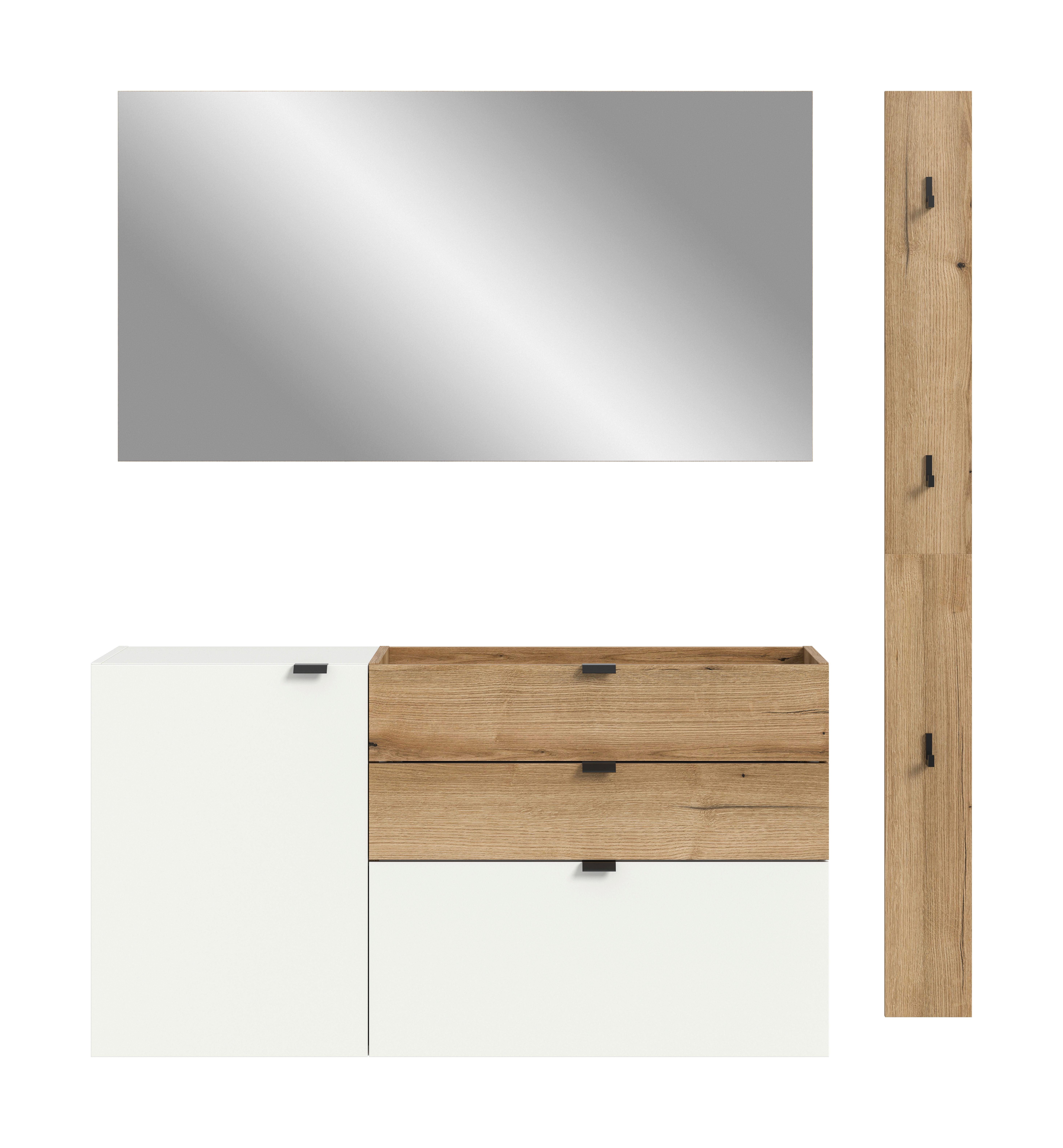 Predsoba Naro, Bela, Barva Hrasta, 3-Delna - bela/temni hrast, Design, leseni material (158/194/37cm) - Livetastic