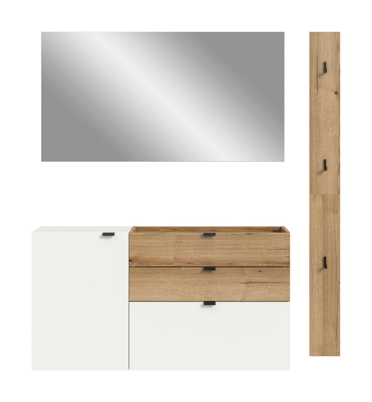 Predsoba Naro, Bela, Barva Hrasta, 3-Delna - bela/temni hrast, Design, leseni material (158/194/37cm) - Livetastic