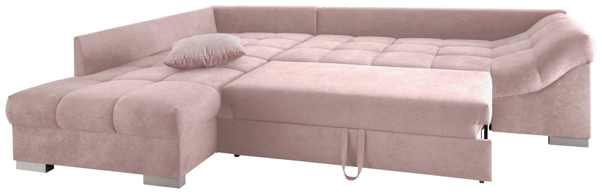 Wohnlandschaft Alvito Rosa Nylon/Mikrofaser - Silberfarben/Rosa, Design, Holz/Textil (202/298cm) - MID.YOU