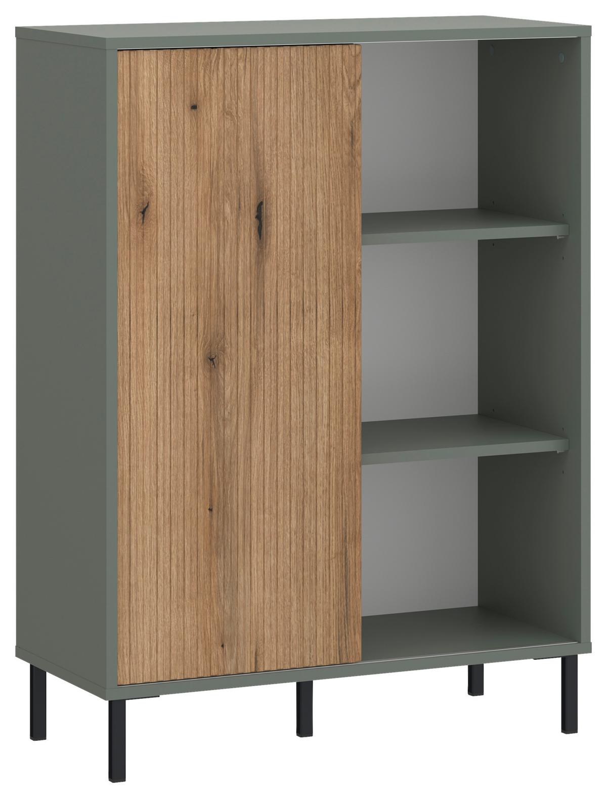 Comodă POZZI - culoare lemn stejar/verde gri, Trend, material pe bază de lemn (75/105,2/40cm) - Modern Living