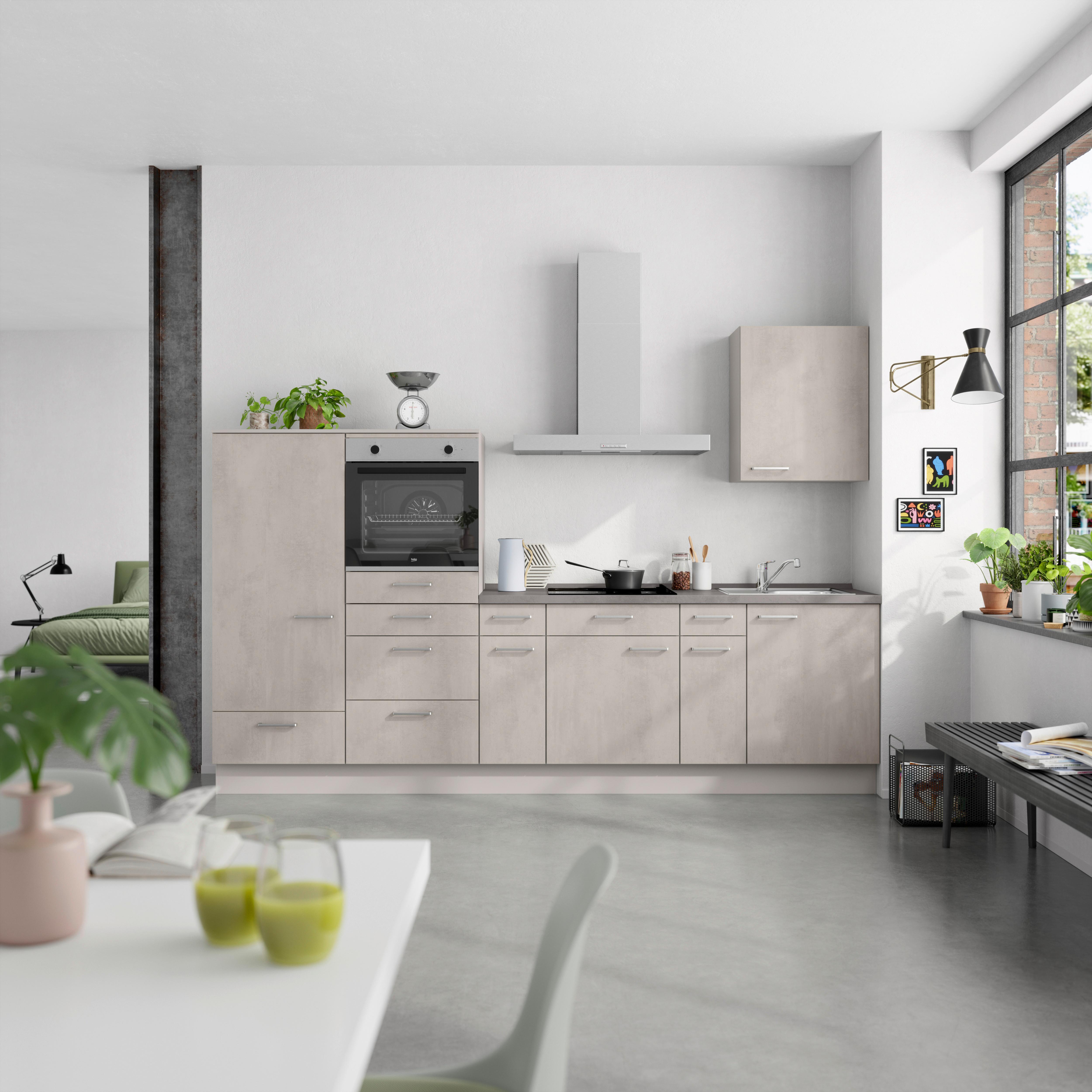 Küchenblock Riva Low m. Geräten Grau - Schieferfarben/Edelstahlfarben, MODERN, Holzwerkstoff/Metall (300cm) - Nobilia