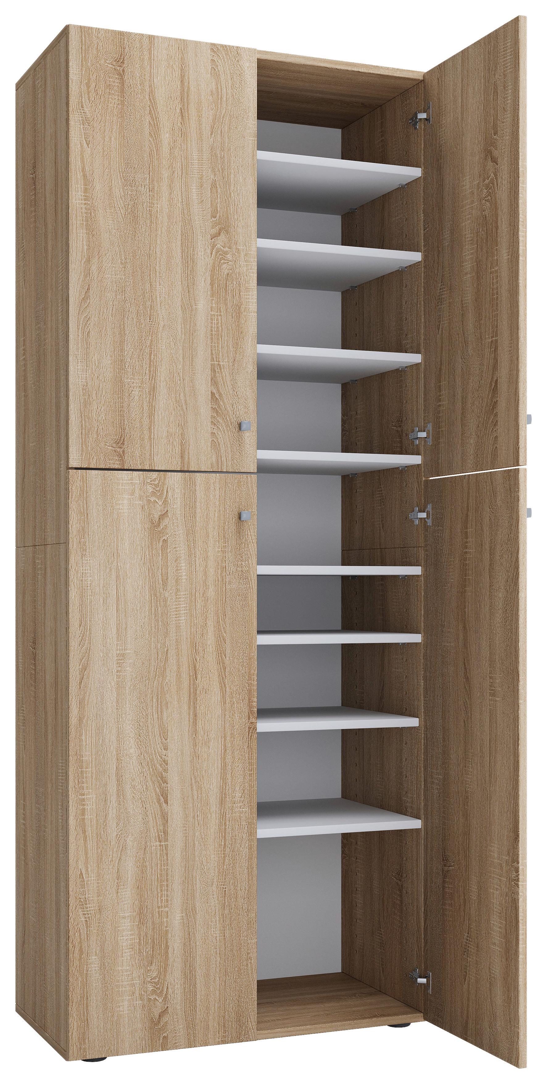 Schuhschrank Lona XXL ca.70x182x37cm Eichefarben - Eichefarben/Silberfarben, KONVENTIONELL, Holzwerkstoff/Kunststoff (70/182/37cm) - MID.YOU