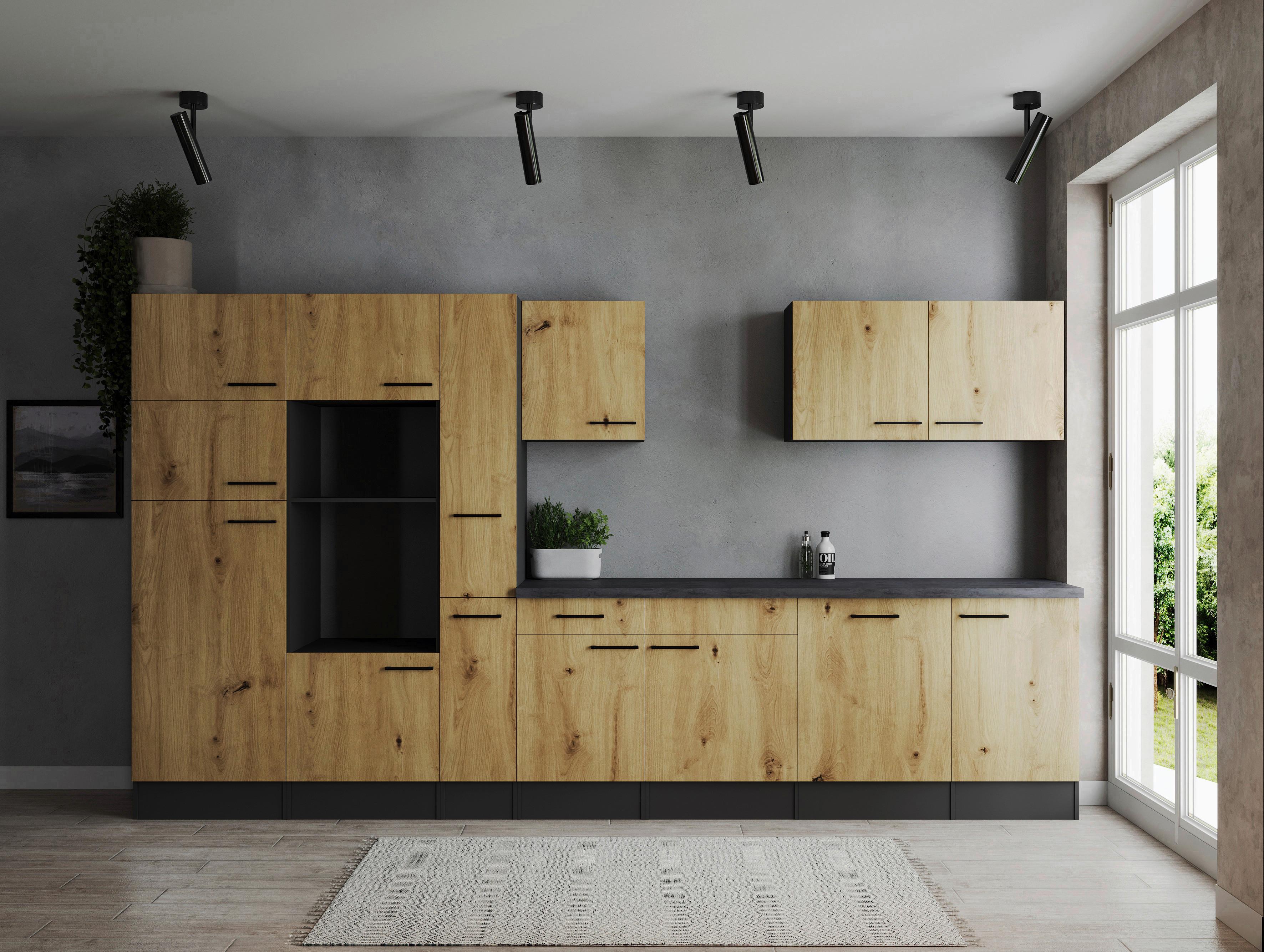 Kuhinjski Blok Brez Naprav Oliver, 370cm - črna/siva, Design, kovina/leseni material (370cm) - Respekta