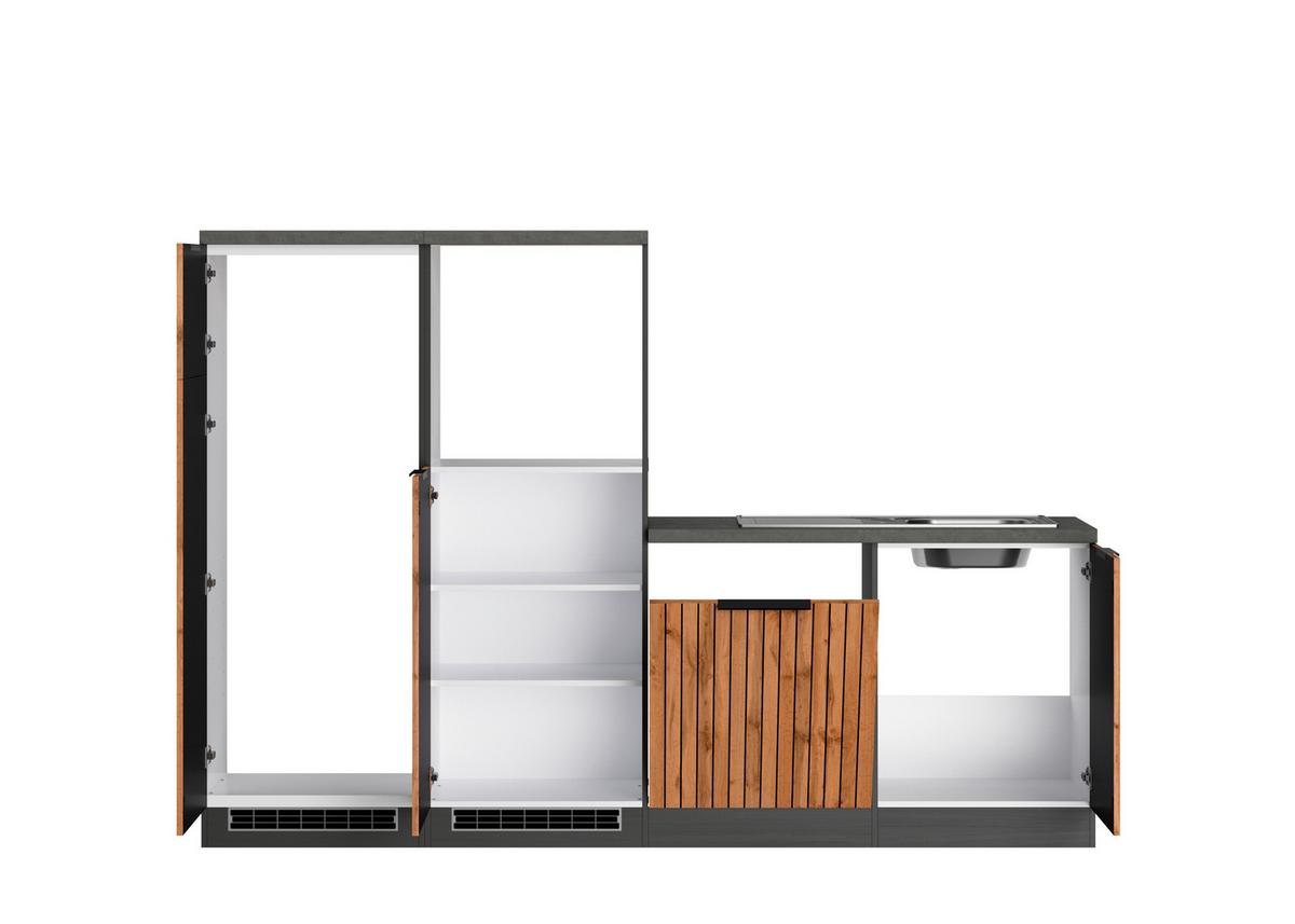 Eckküche Liverpool o. Geräte ca. 300x240cm Eiche - Schieferfarben/Eiche Wotan, Basics, Holzwerkstoff/Metall (300/240cm) - Held