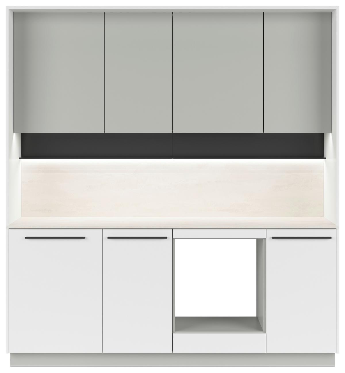Küchenblock Milino o. Geräte Weiss/Grau - Hellgrau/Schwarz, Basics, Holzwerkstoff/Kunststoff (210cm) - Visiona