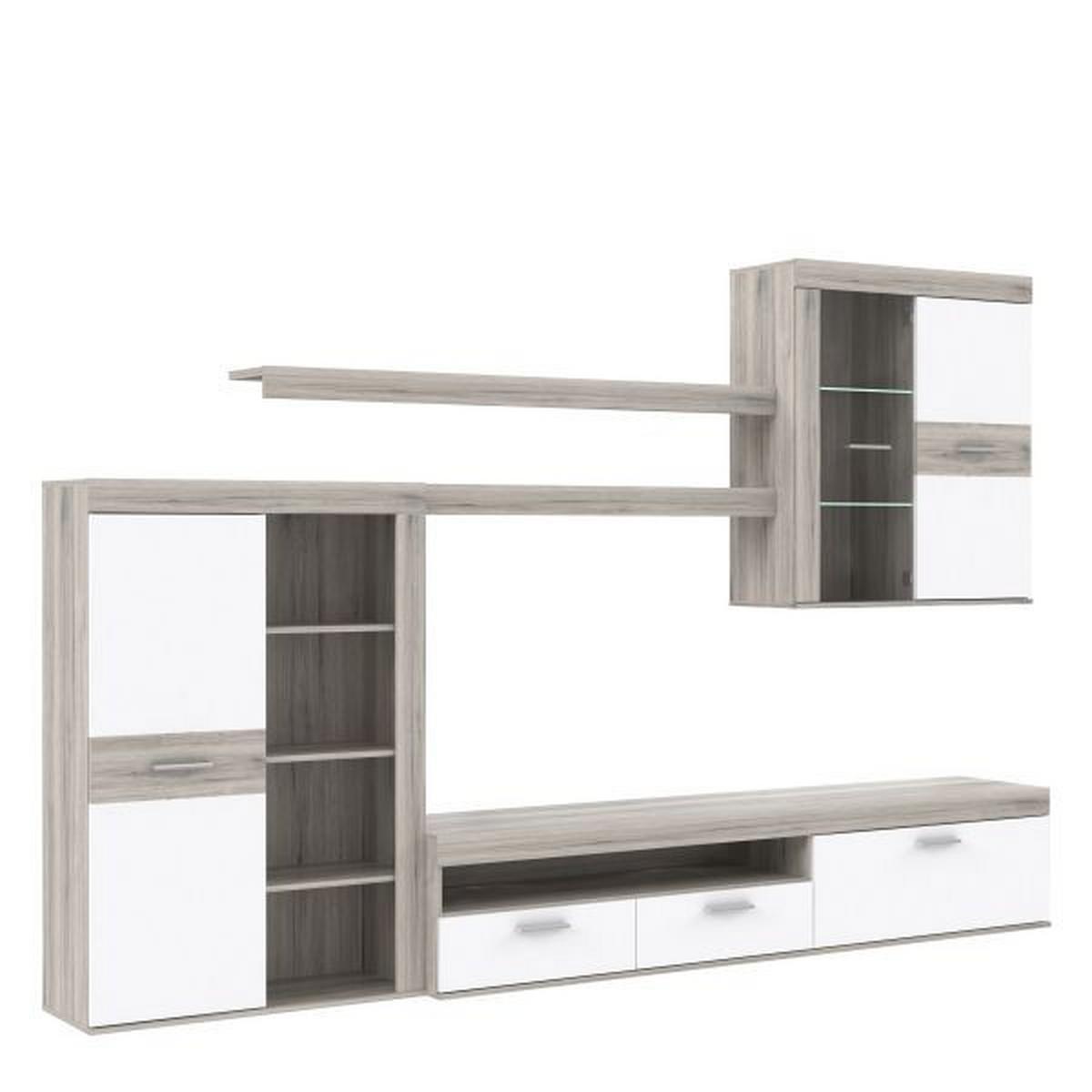 Ansamblu mobilier camera de zi ZUMBA - alb/culoare lemn stejar, Design, plastic/sticlă (300/200,9/41cm) - Modern Living