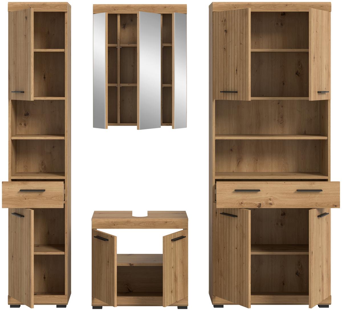 Badezimmer Scout Eiche Artisan 4-teilig - Schwarz/Eiche Artisan, Trend, Glas/Holzwerkstoff (171cm) - MID.YOU