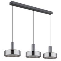 LED-HÄNGELEUCHTE 16019-3H  GRANT - Schwarz/Grau, Design, Glas/Kunststoff (90/22/150cm) - Globo