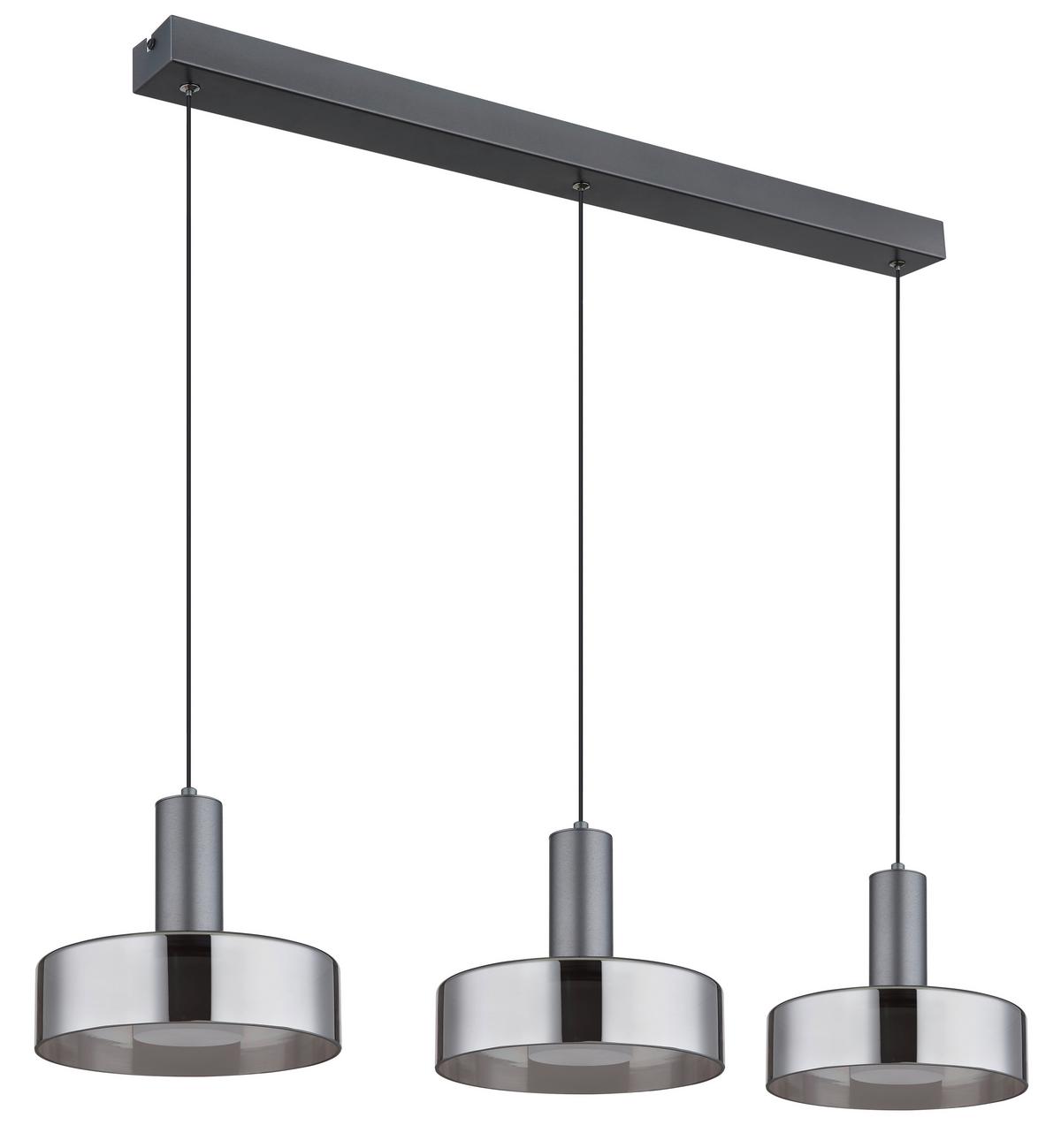 LED-HÄNGELEUCHTE 16019-3H  GRANT - Schwarz/Grau, Design, Glas/Kunststoff (90/22/150cm) - Globo