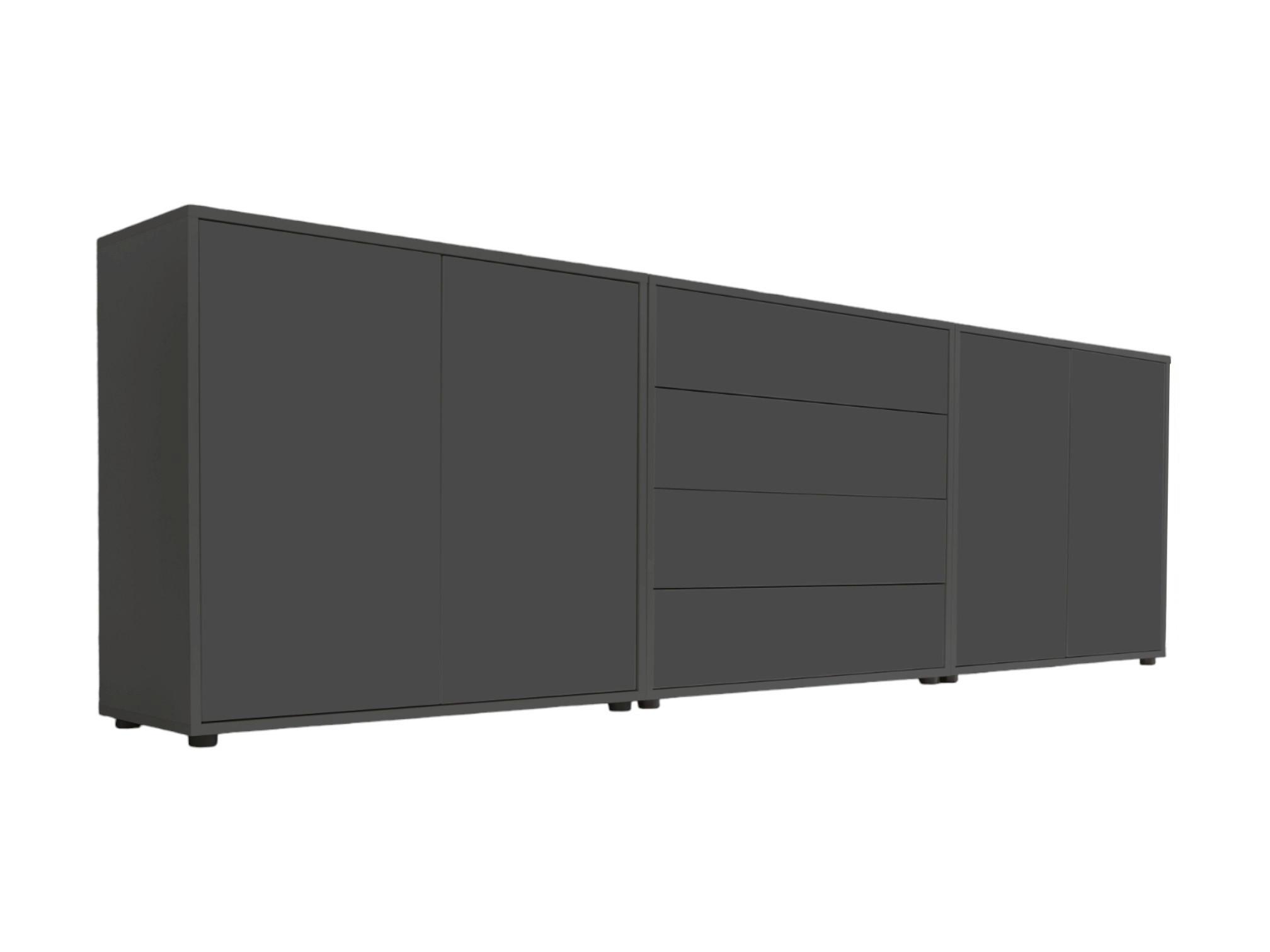 Sideboard Mailand Set 5 Anthrazit - Anthrazit/Schwarz, MODERN, Holzwerkstoff/Kunststoff (237/73/33cm) - MID.YOU