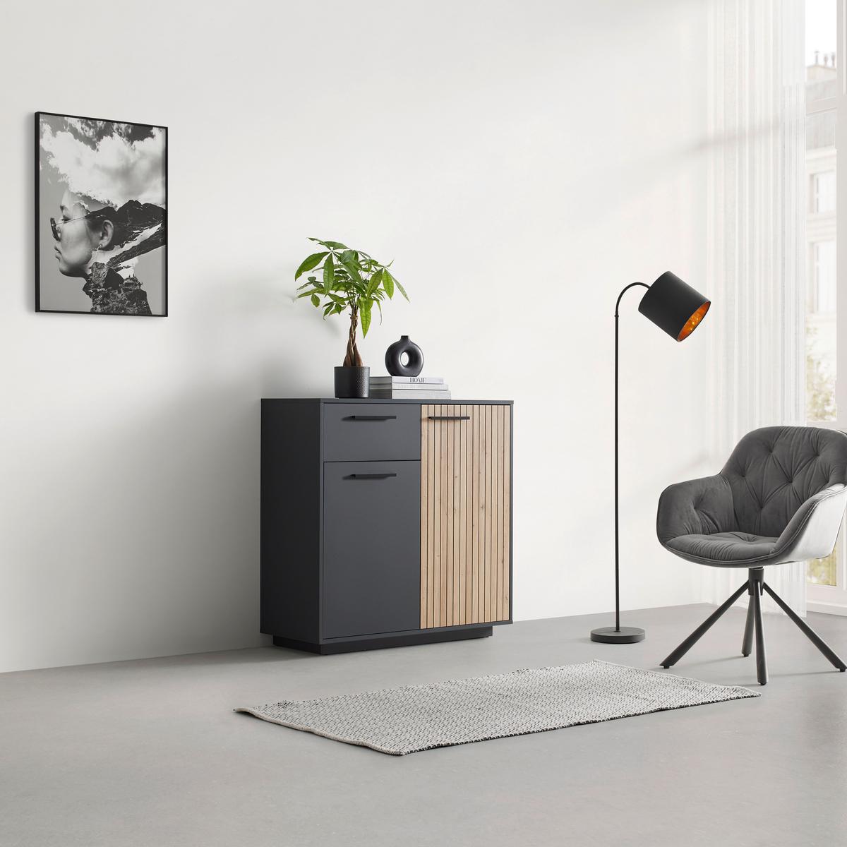 Komoda Lukas - crna/antracit, Moderno, pločasti materijal/plastika (93,6/95,4/40,2cm) - Modern Living