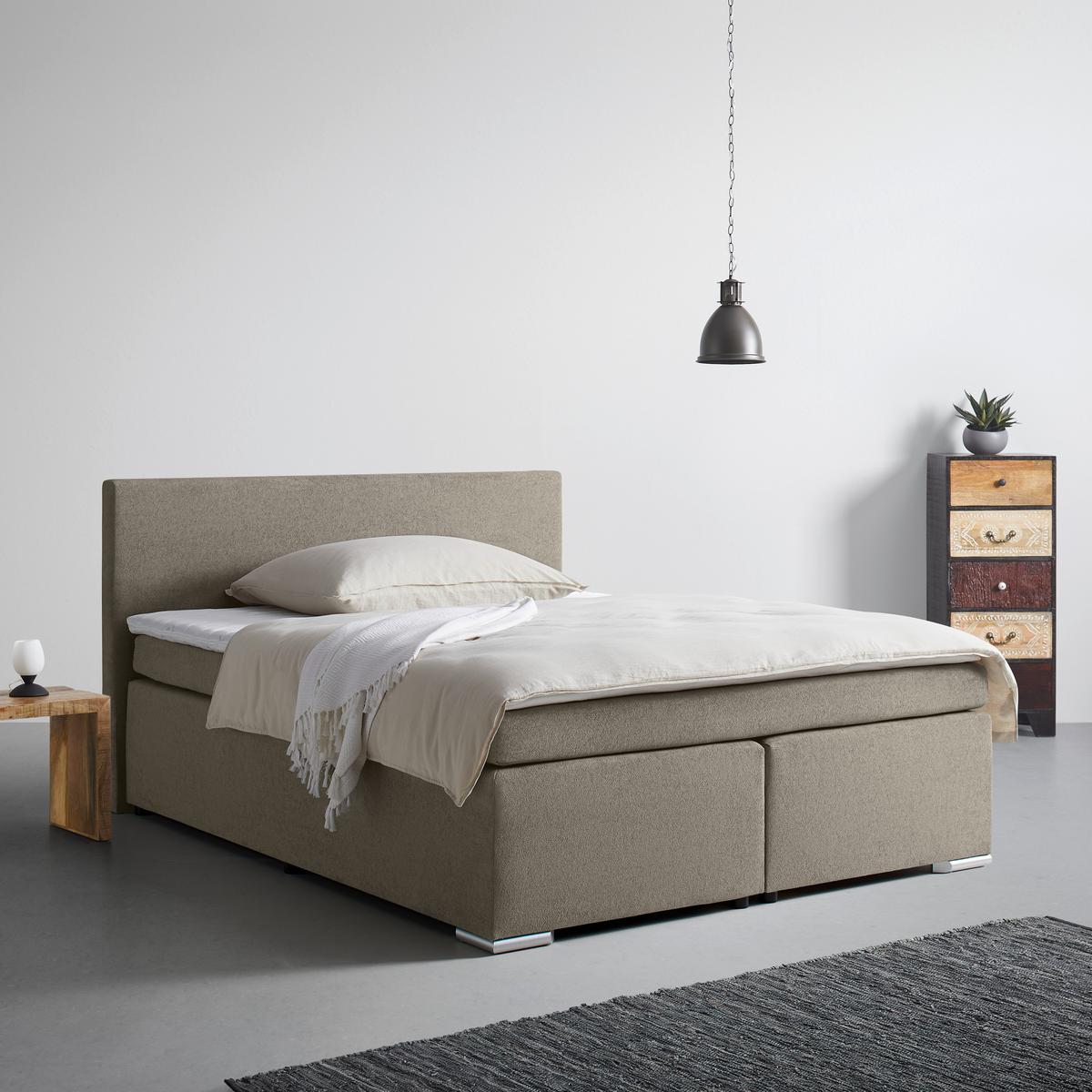 Boxspringbett Mira 2 Taupe Ca. 160x200cm - Taupe/Chromfarben, Modern, Holz/Kunststoff (160/200cm) - Based