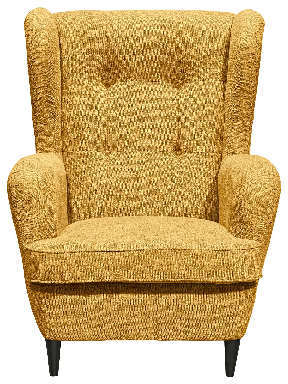 FOTEL USZAK OSKAR - czarny/żółty, Basics, materiał drewnopochodny/tkanina (78/102/98cm) - MID.YOU