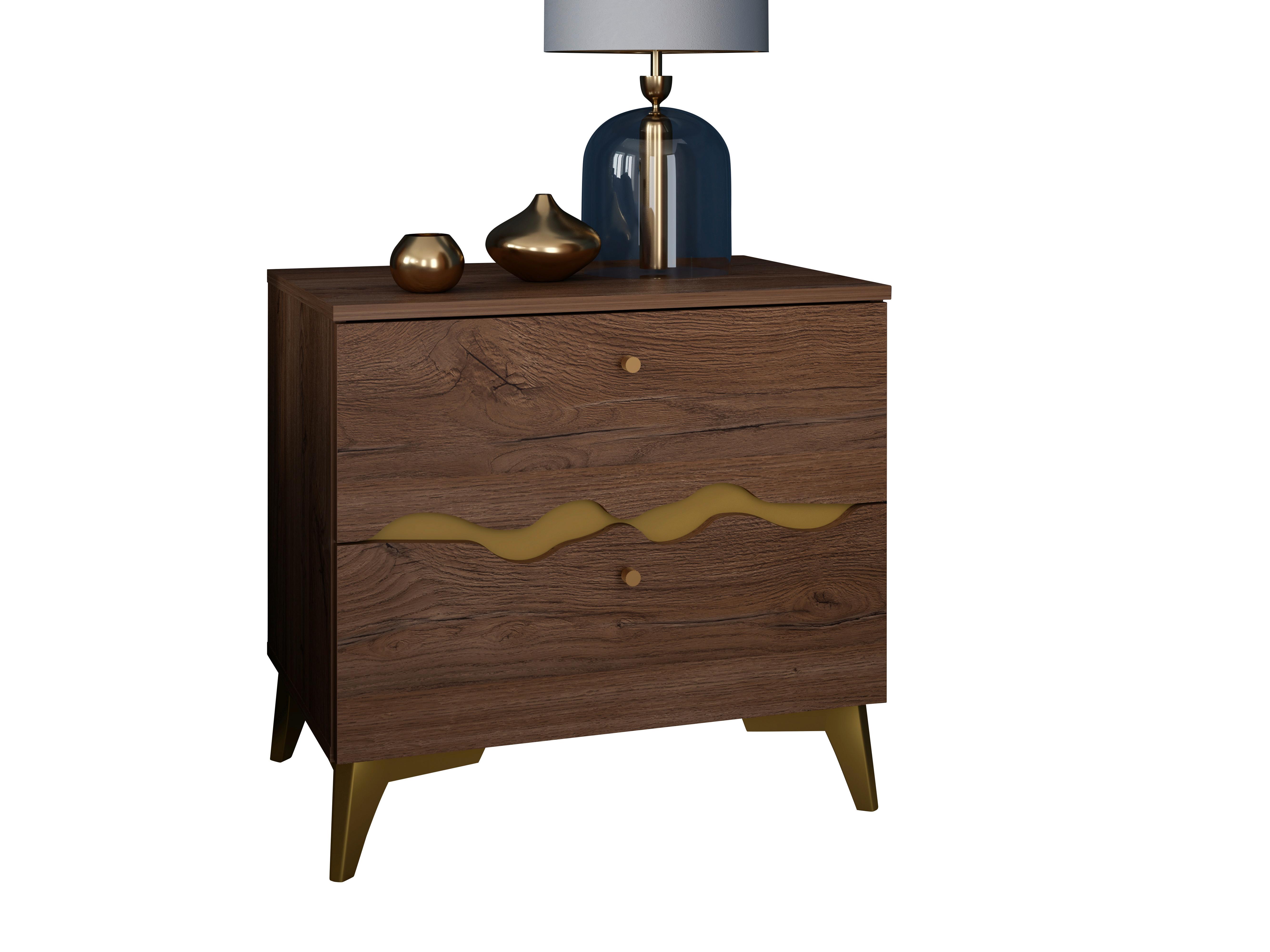 Noćni Ormarić Kenyatta - boje hrasta/zlatne boje, Moderno, drvni materijal/metal (60,2/57/41,3cm) - Modern Living