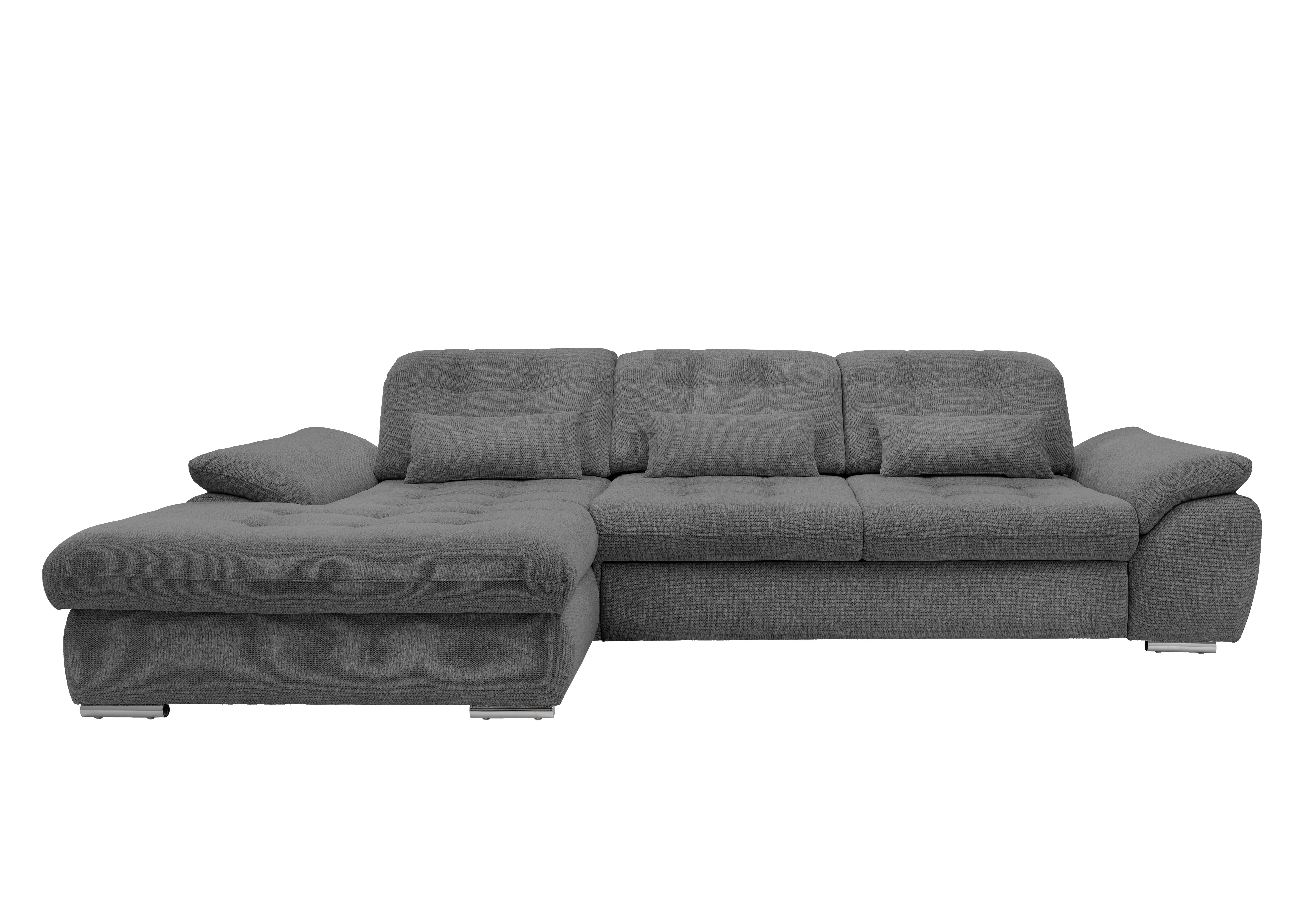 Ecksofa Rigatti mit Bettkasten ca. 184x314 cm Graubraun - Chromfarben/Graubraun, MODERN, Textil/Metall (184/314cm) - Livetastic
