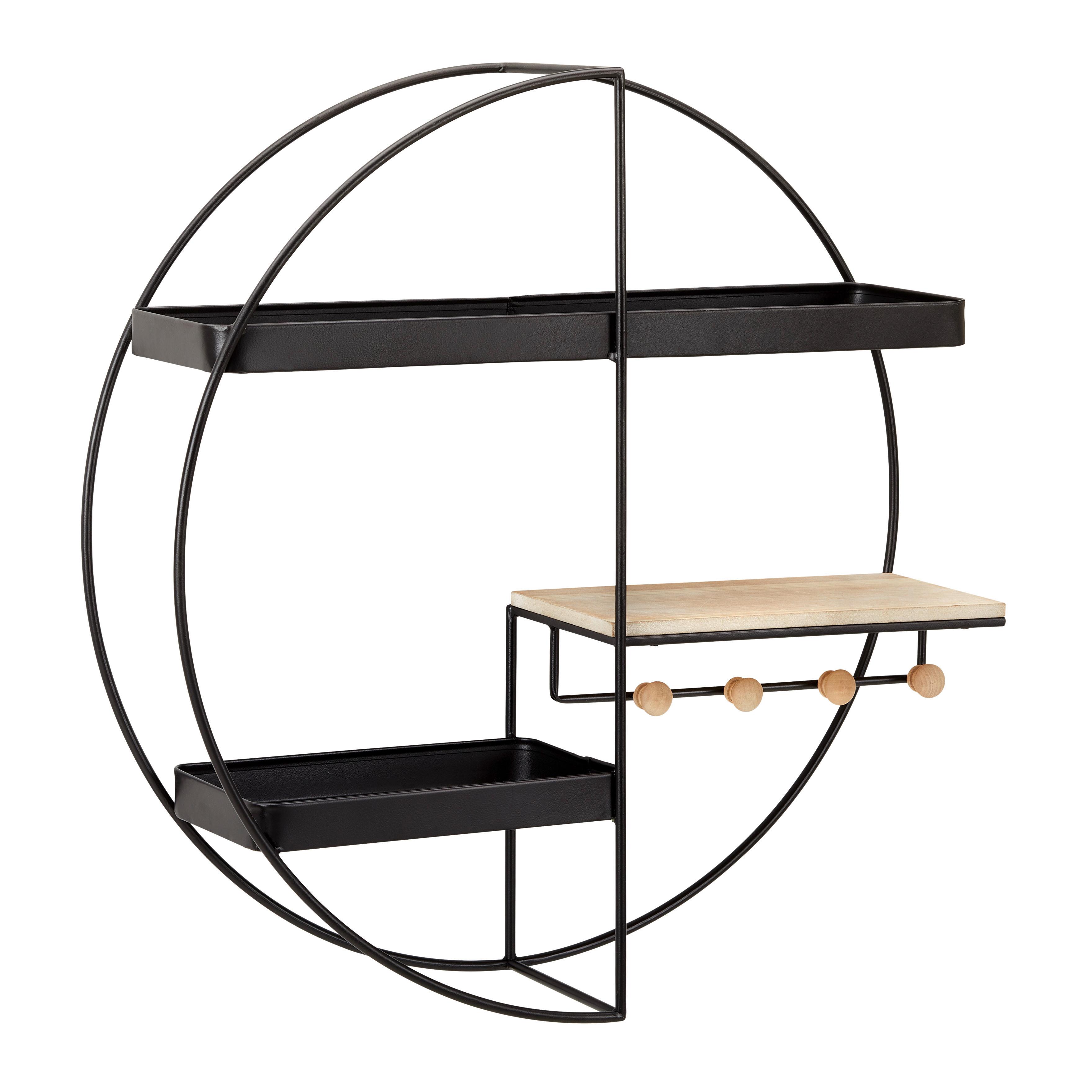 Wandregal Lelia Natur/Schwarz Echtholz/MDF - Schwarz/Naturfarben, MODERN, Holz/Metall (60/60/16,5cm) - Bessagi Home