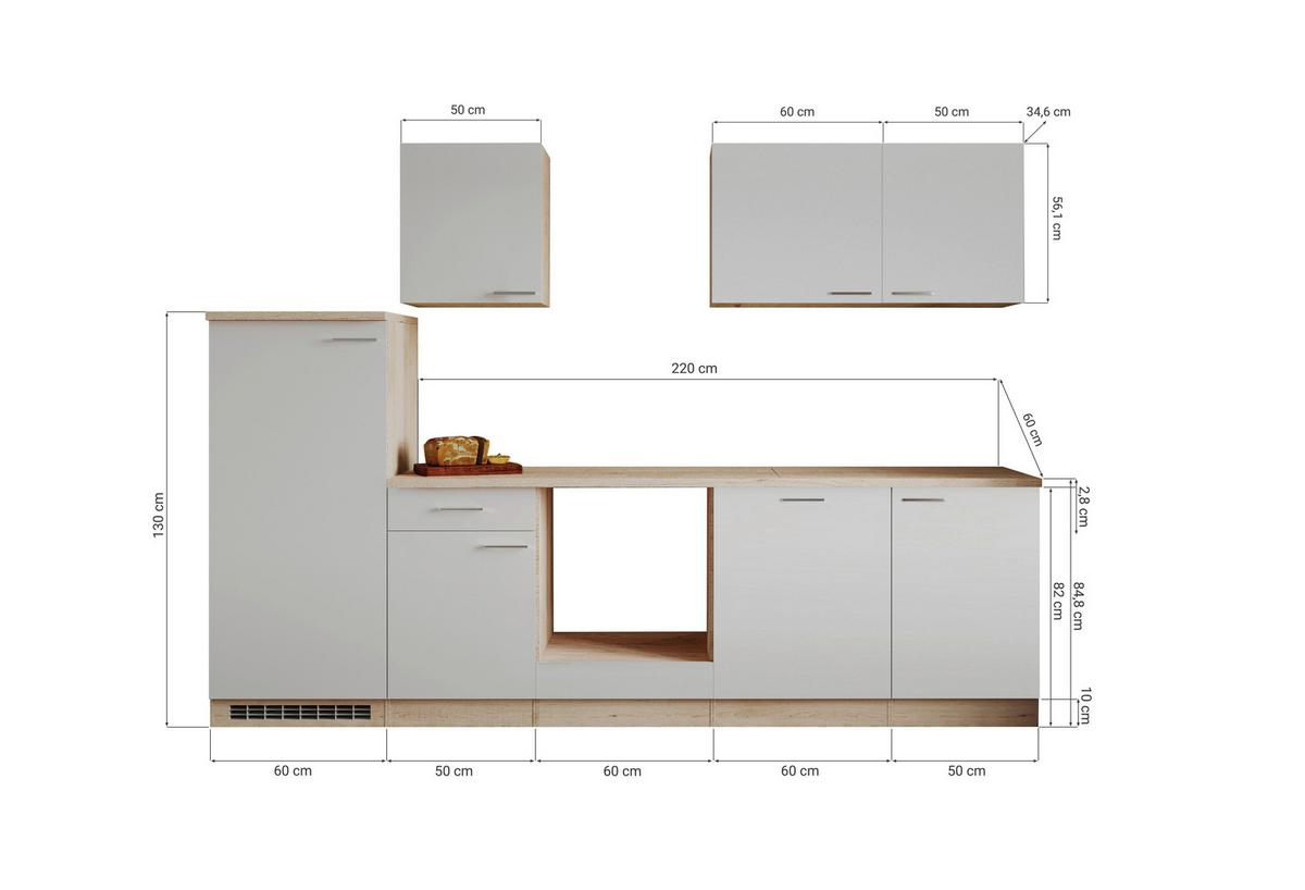 Küchenblock Petunia Weiß/Eiche ohne Geräte B: ca 280 cm - Wildeiche/Eichefarben, Basics, Holzwerkstoff/Kunststoff (280cm) - Respekta