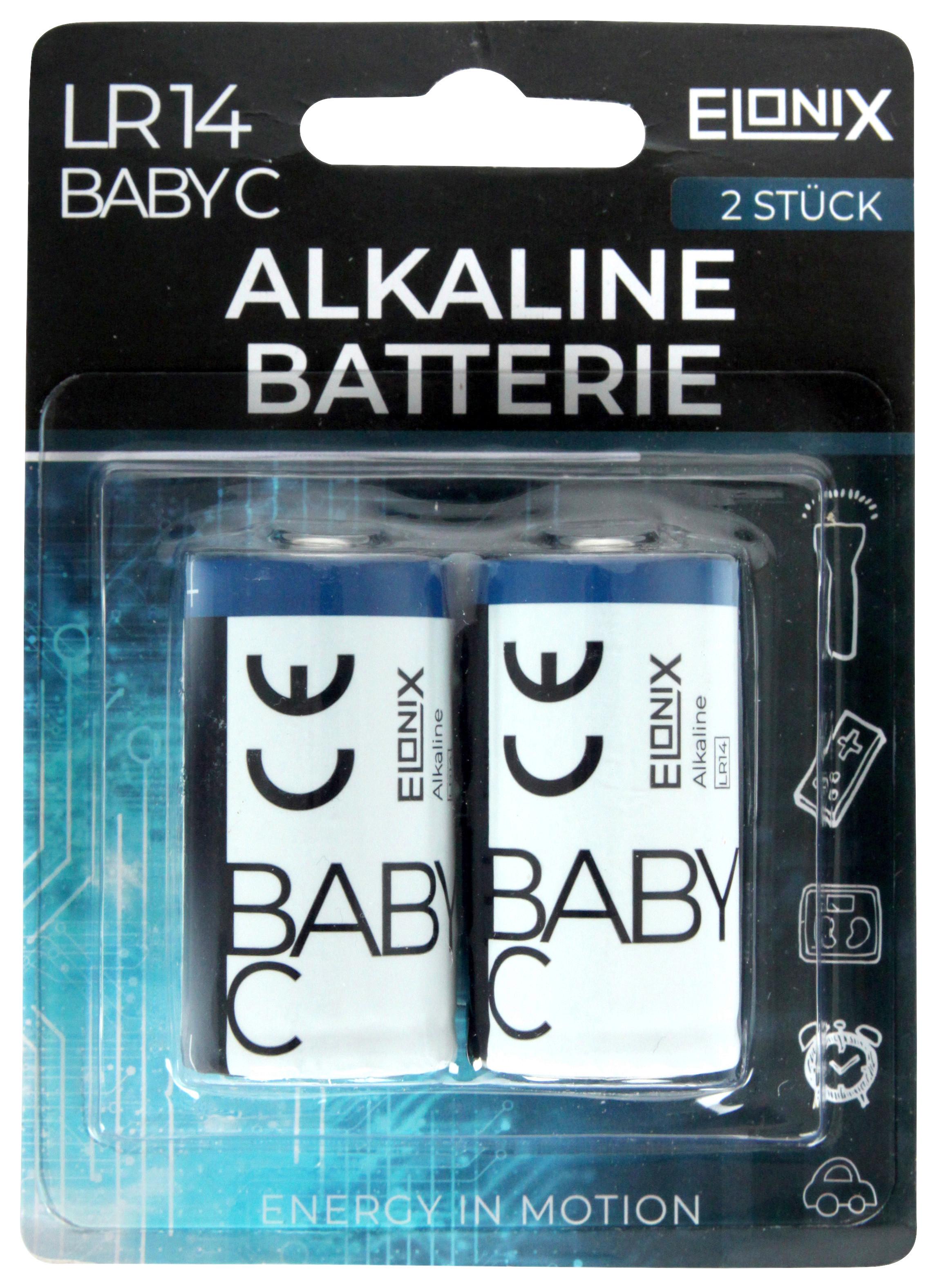 Batterie Elonix Alkaline LR14 Baby-C 2er Packung - Blau/Grau, Basics (9/12/1cm) - Elonix