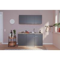Miniküche Economy m. Geräten B: ca. 150cm Grau/Eichefarben - Eichefarben/Grau, Basics, Holzwerkstoff (150cm) - Respekta