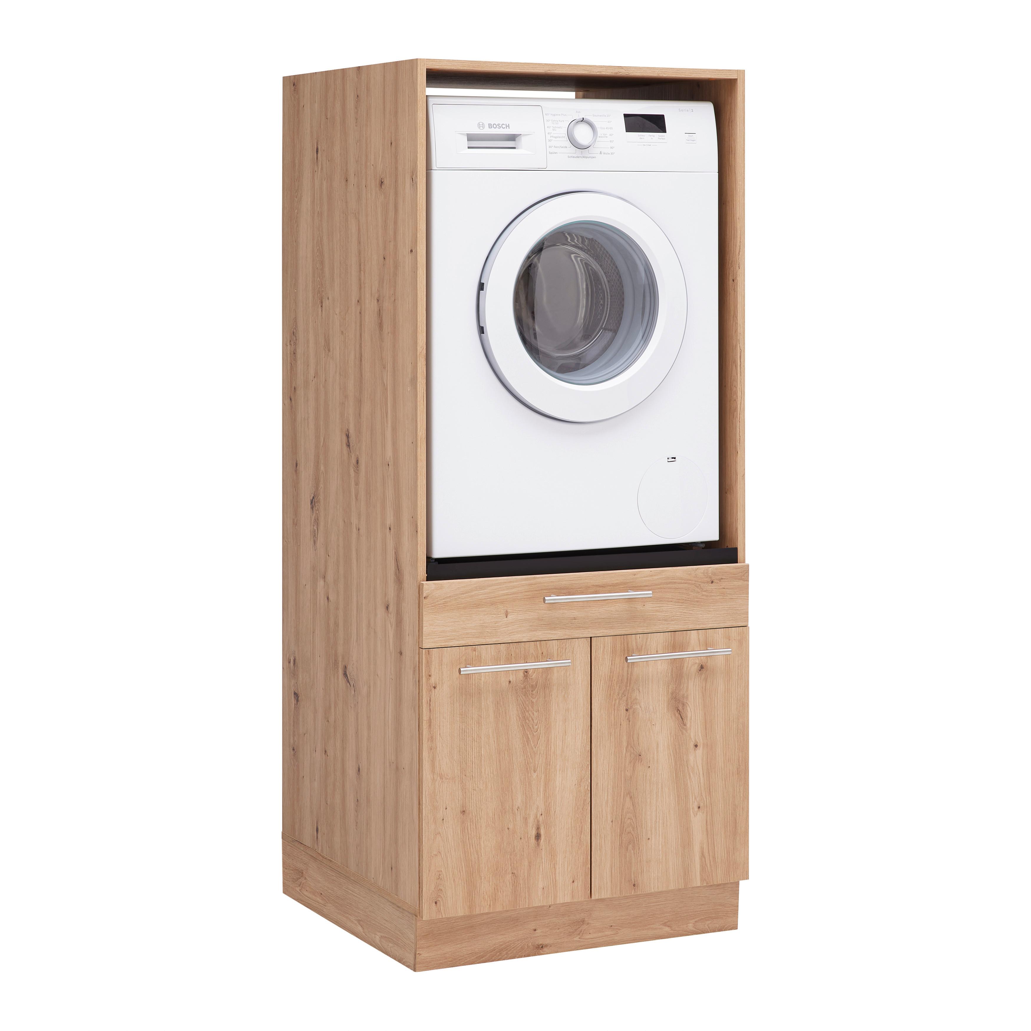 Waschmaschinenverbau Aileen in Eiche Artisan - Silberfarben/Schwarz, KONVENTIONELL, Holzwerkstoff/Kunststoff (67,5/162/67,5cm) - Mömax