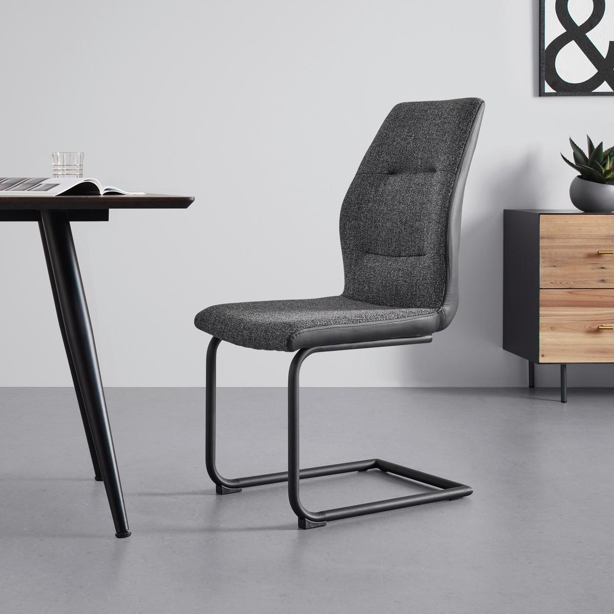 KRZESŁO NA PŁOZIE CANIO - czarny/ciemnoszary, Modern, metal/drewno (44/96/57cm) - Bessagi Home