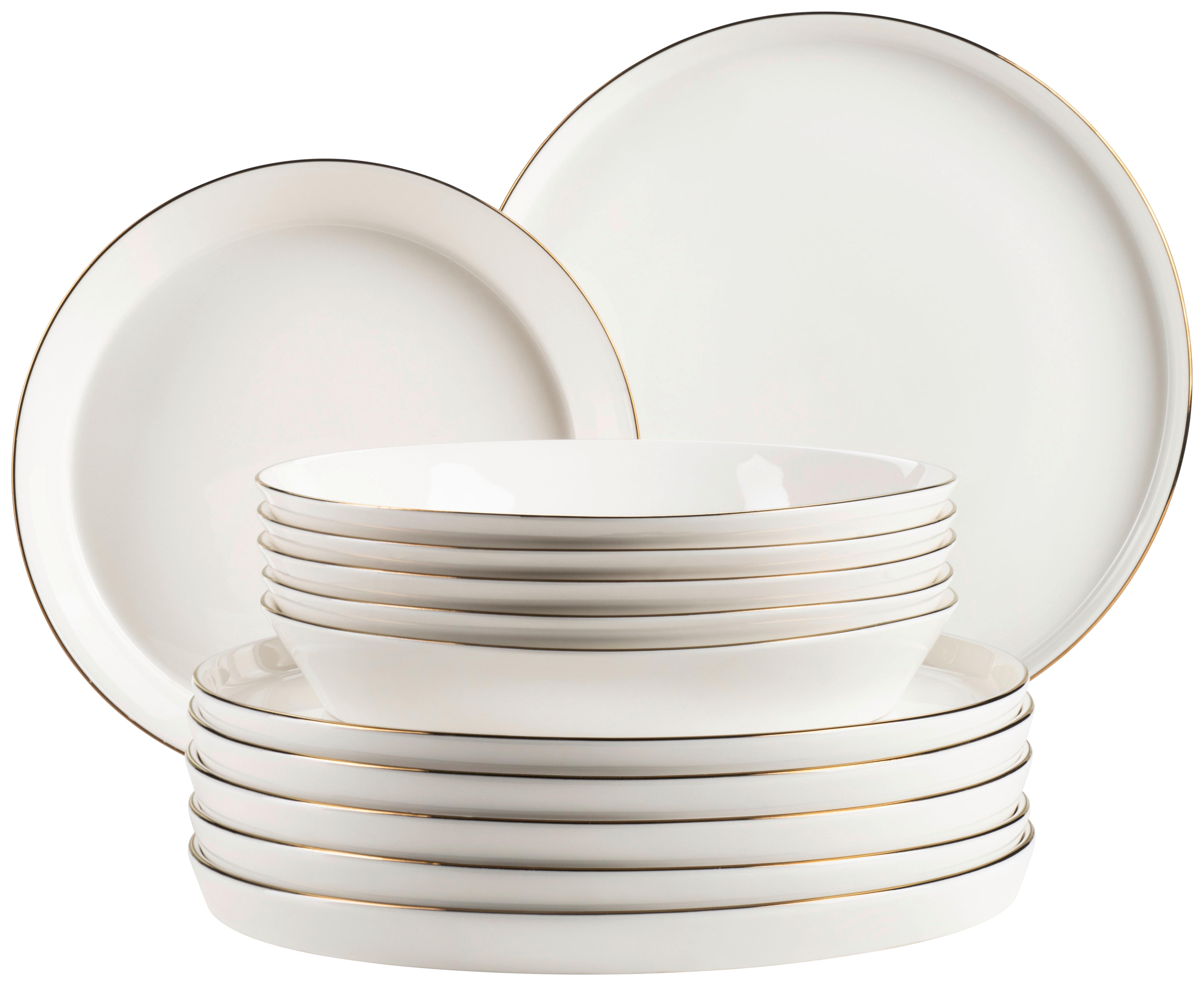 TAFELSERVICE SITA - Weiss/Goldfarben, Trend, Keramik - Mäser
