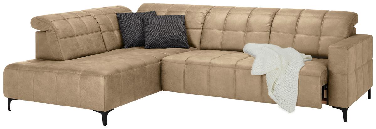 Ecksofa Panama links Beige - Beige/Schwarz, KONVENTIONELL, Textil/Metall (216/89-102/304cm) - Premium Living