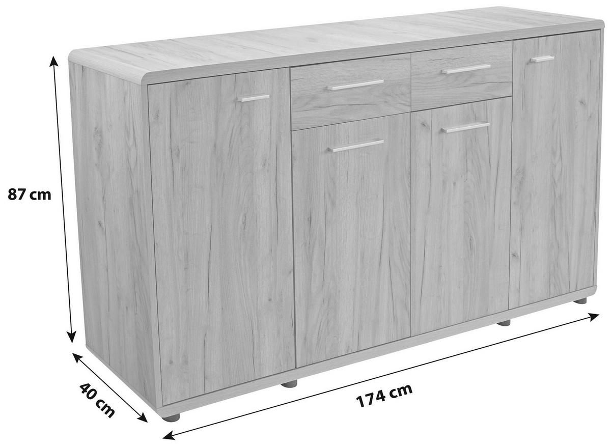 Komoda Fontana New Ftk05 - boje hrasta/tamno siva, Moderno, drvni materijal/plastika (174,4/87,2/40cm) - Modern Living