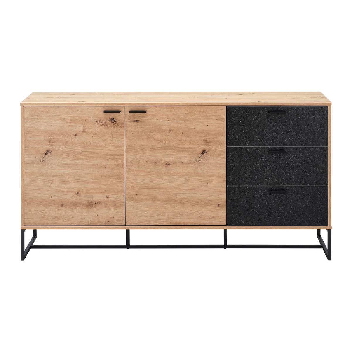 Komoda Fosca, Hrast, Črna - črna/barve hrasta, Moderno, kovina (148,5/76/40cm) - Bessagi Home