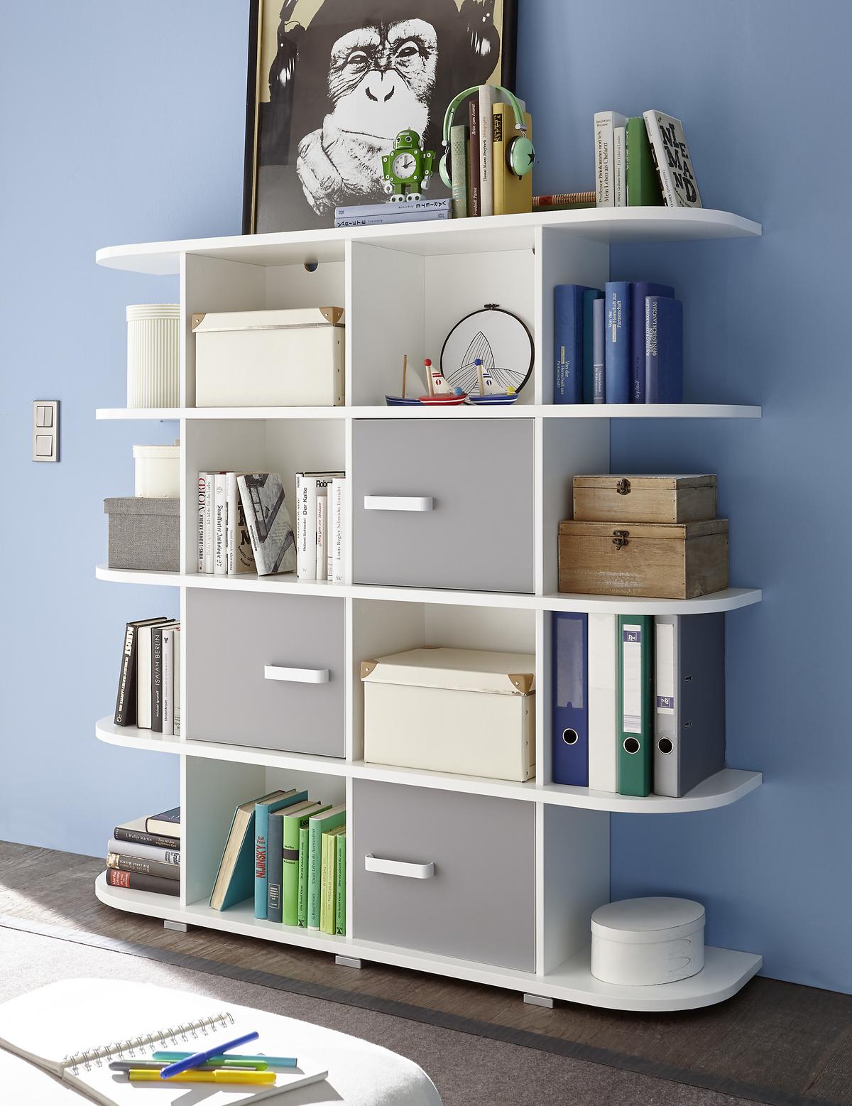 Regal in Grau/Weiss 'Yoris' - Weiss/Grau, Design, Holzwerkstoff/Kunststoff (141,6/141/38cm) - MID.YOU