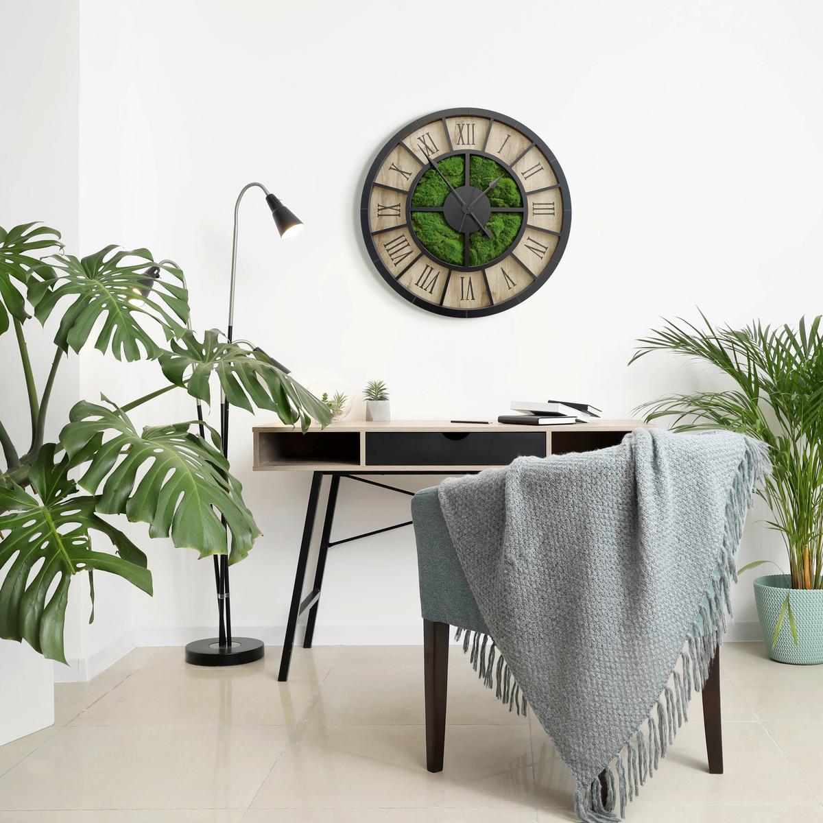 Wanduhr CL Schwarz/Eichefarben/Dunkelgrün - Dunkelgrün/Eichefarben, Basics, Holz/Kunststoff (57cm)