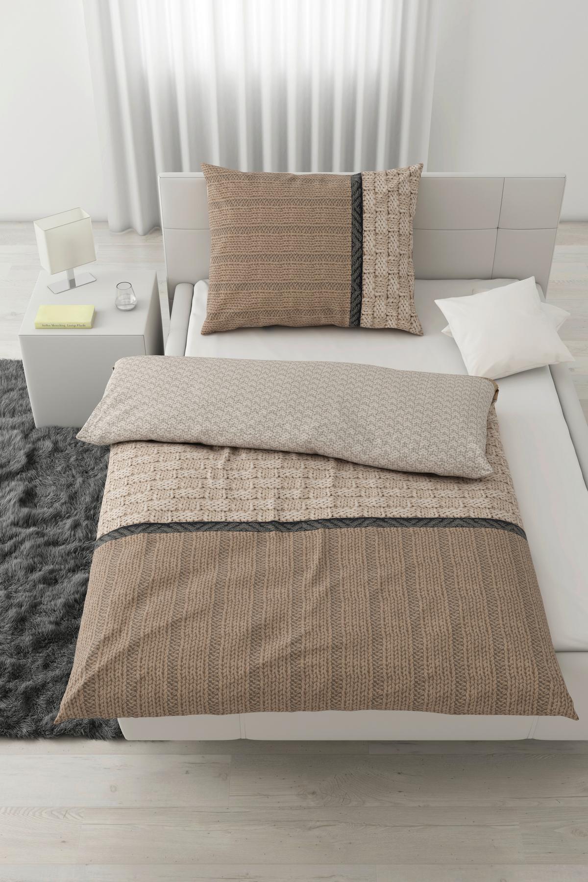BETTWÄSCHESET STRICK - Beige, Romantik / Landhaus, Textil (160/210cm) - Modern Living