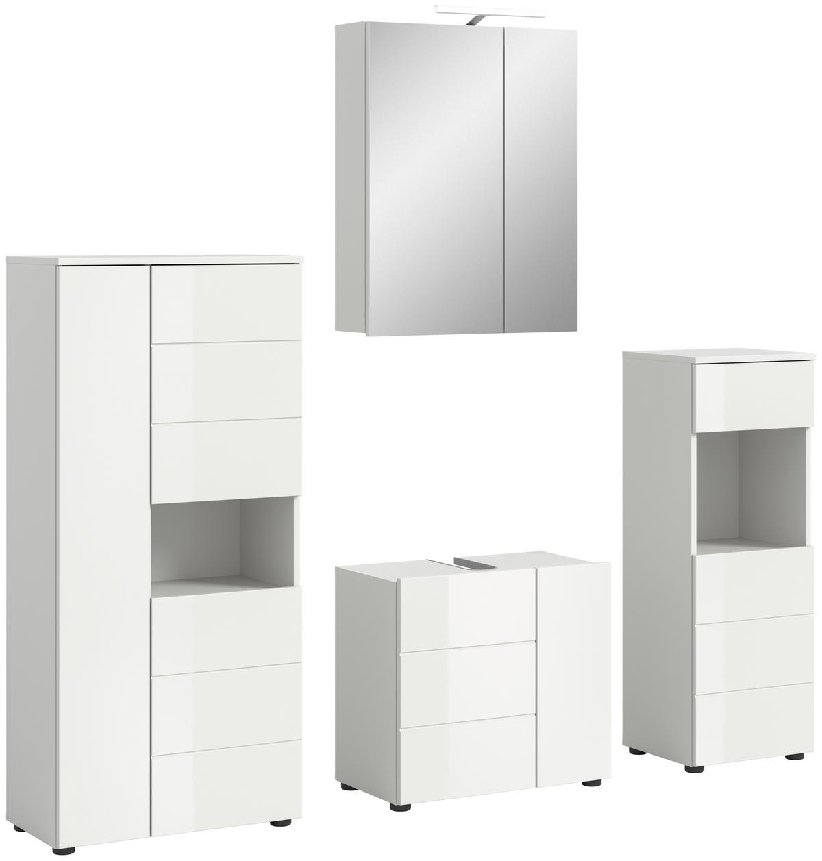Badezimmer Vira 4-tlg. mit LED ca. 158 cm Weiß - Weiß Hochglanz, MODERN, Holzwerkstoff (158cm) - MID.YOU